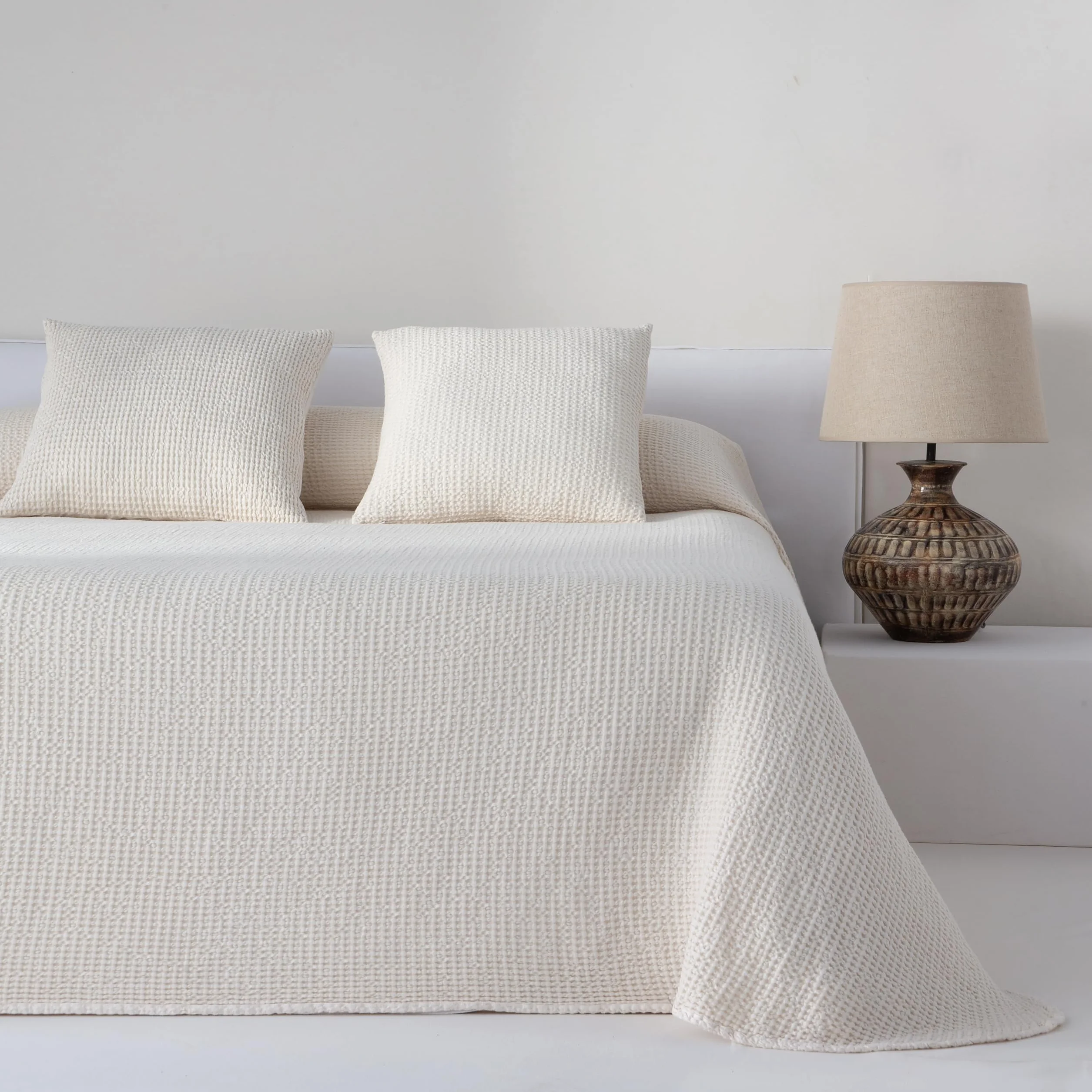 COTTON ARTean Colcha bouti para Primavera - Verano Cama 200 Ayala Natural poliéster - Jacquard Waffle