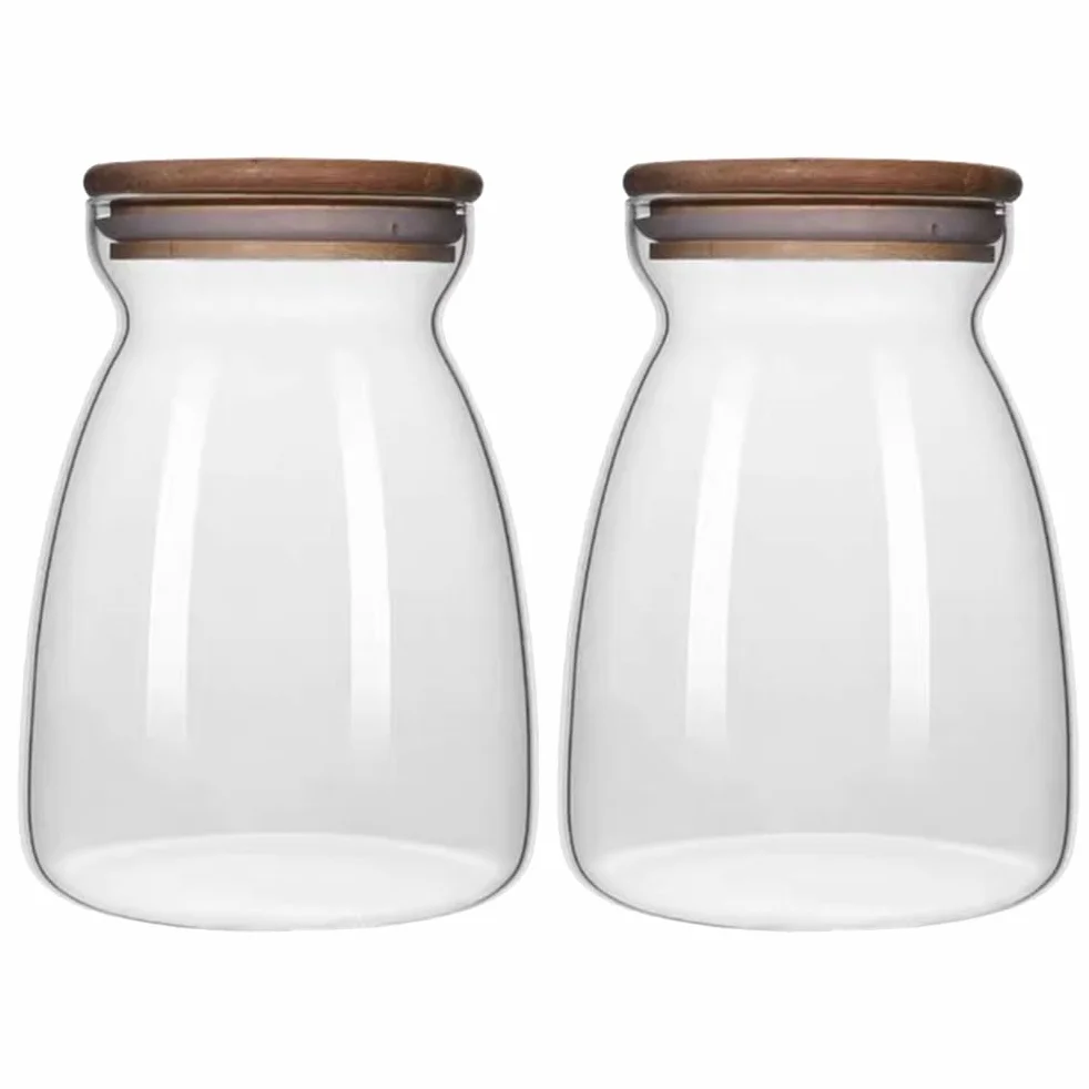 Tarros Tapa de Borosilicato Diseño de Capacidad 1000ml Set de 2 y Cierre Hermético para Almacenamiento de Alimentos para Escritorio