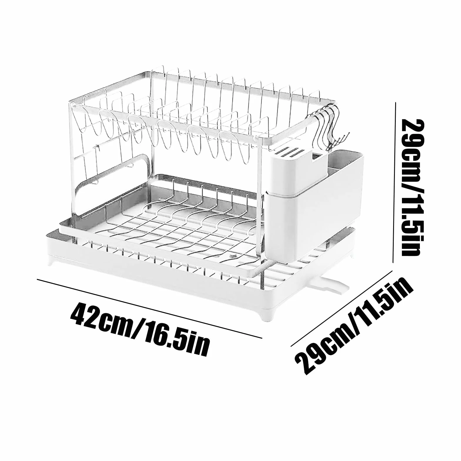 Generisch Escurridor de platos | 2 niveles con soporte para utensilios y espacio de almacenamiento, escurridor de platos para encimera de cocina | fregadero casa apartamento tazas y tazas cubiertos