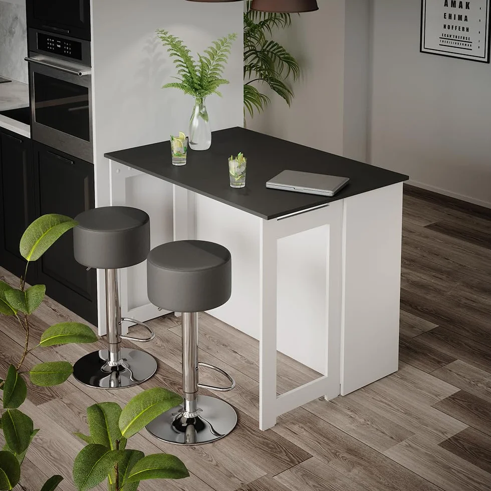 Vicco Set de Mesa de Bar Dominic, Antracita/Blanco, 116 x 37 cm, 2 Taburetes, Tablero Abatible
