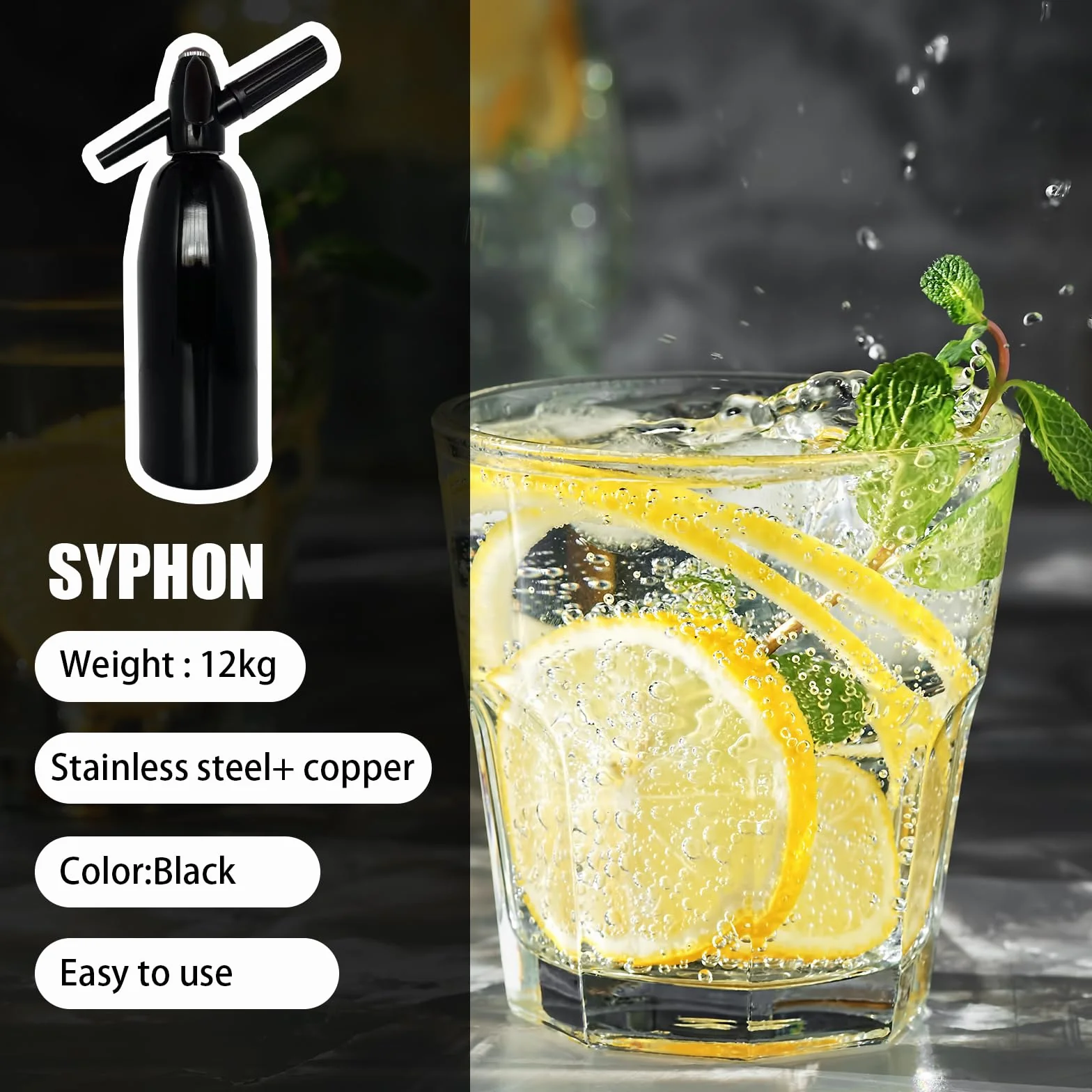 Sifón de Soda, Máquina Para Hacer Soda de 1L Máquina de Aluminio Para Hacer Soda con Limón Minimáquina Portátil Para Hacer Agua con Gas Y Soda Para Bebidas Carbonatadas Jugos Limonada Y Cócteles