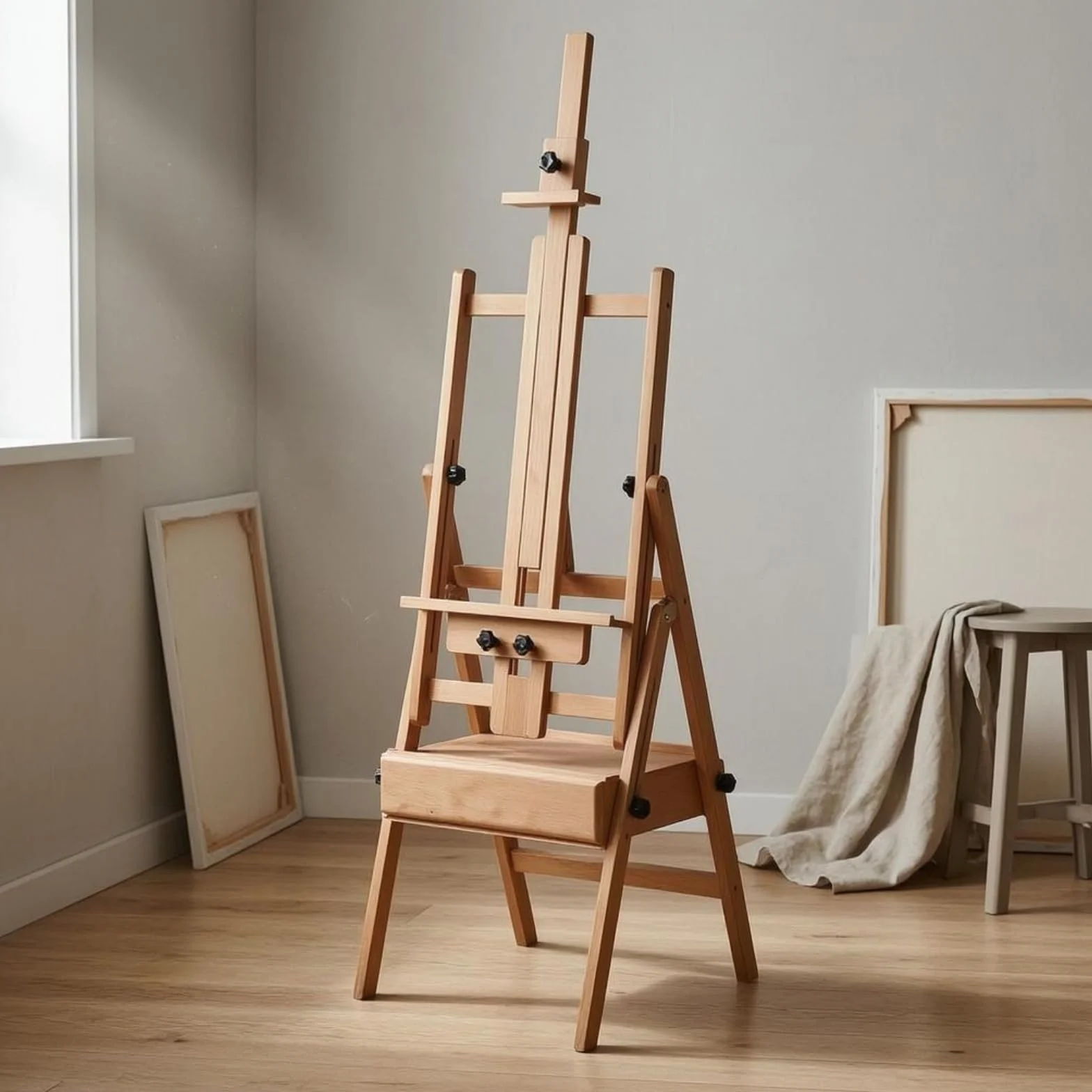 TISHITA Caballete de Dibujo Infantil Caballete Plegable Atril de Pintura Soporte Regulable Caballete con Cajón Integrado Estructura de Adecuado para Artística, Marrón Claro, Caballete Con Cajón