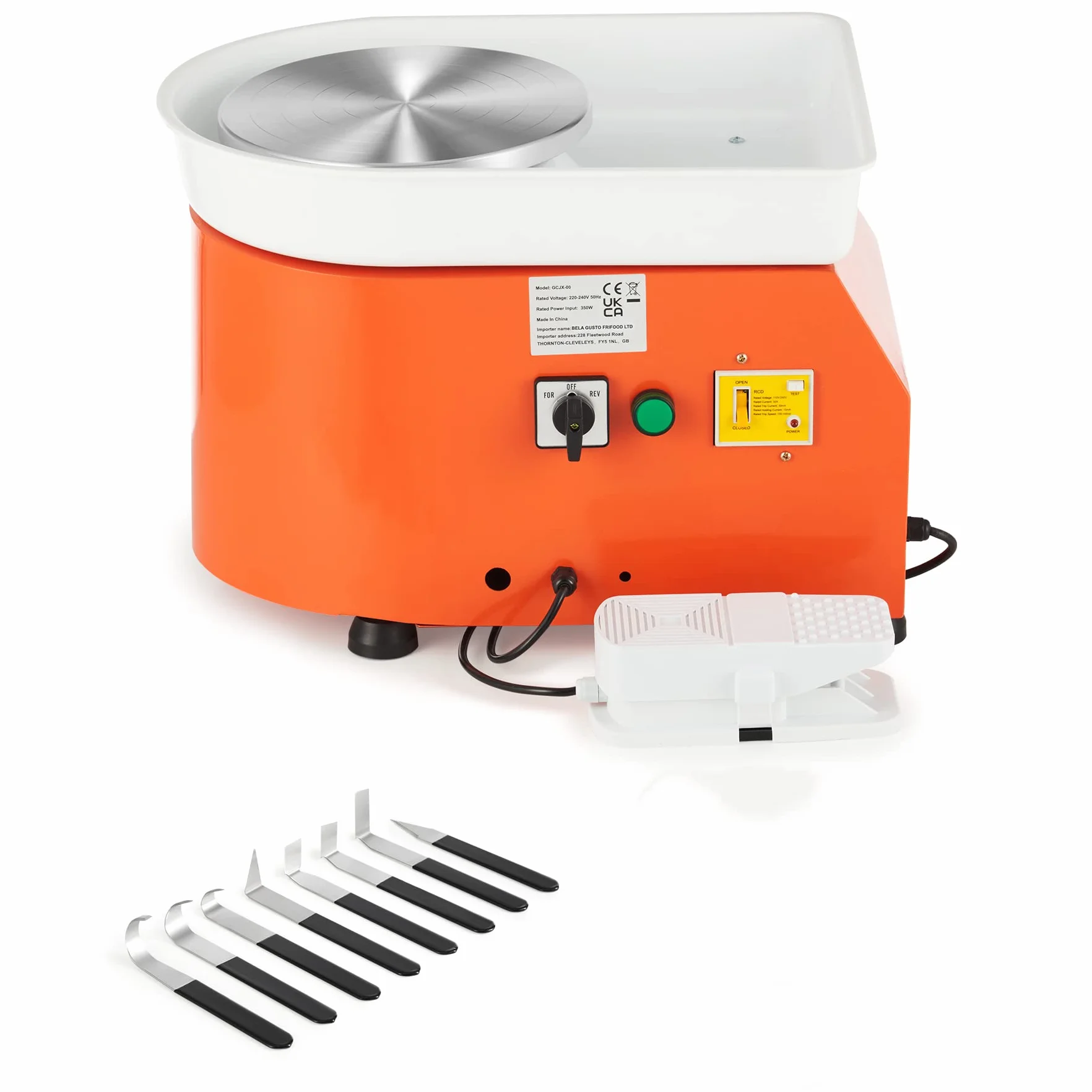 CREWORKS Torno de Alfarero 25cm Rueda de Cerámica con Pedal de Pie 350W Máquina de Rueda de Cerámica Eléctrica Motorizada 300RPM Torno Alfareria Electrico para DIY Artesanía