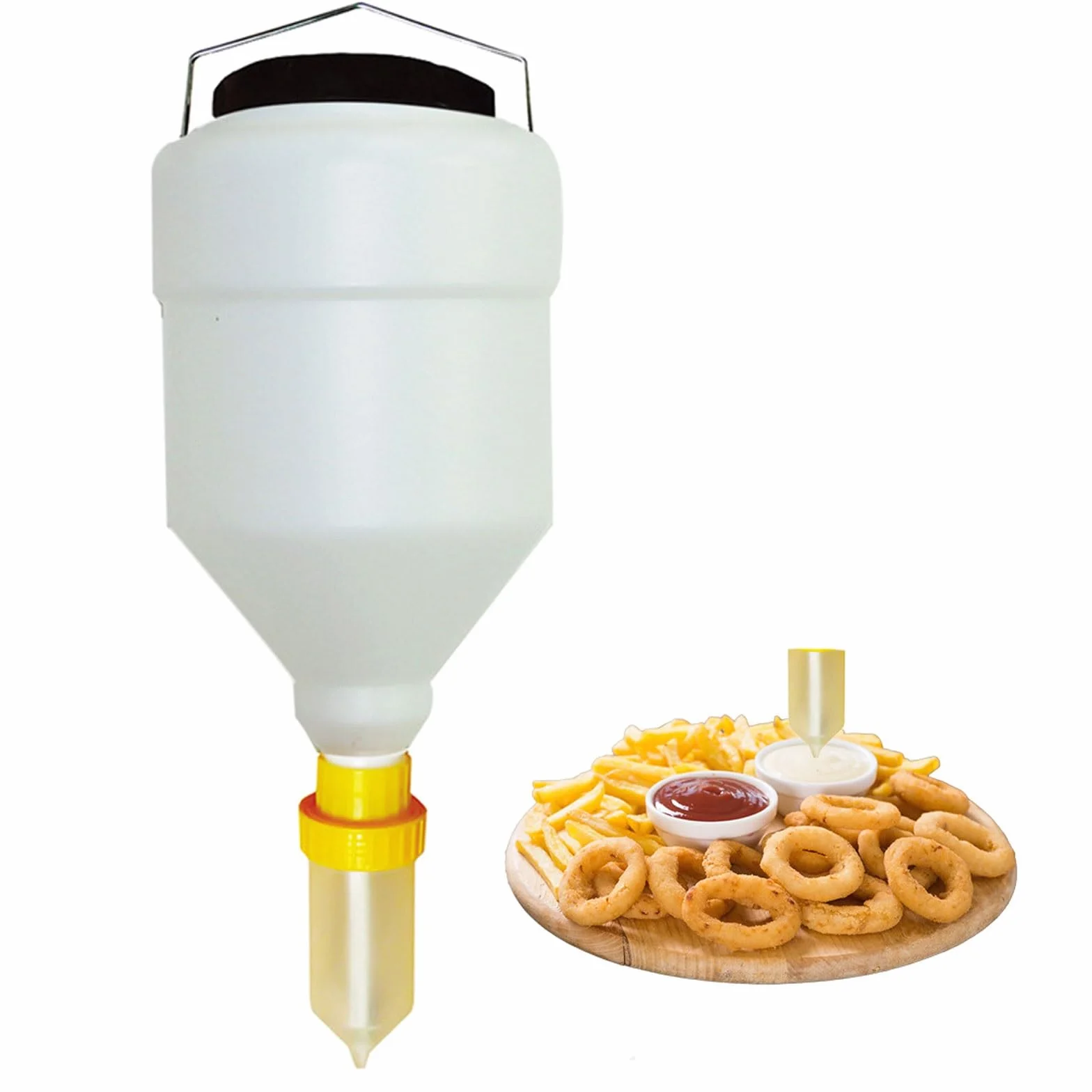 Dispensador salsa colgante gran capacidad 3,5l/5,5l,for condimentos | Dispensador salsa recargable con tapa giratoria,reutilización prueba fugas,for salsa tomate,salsa picante(Round,5.5L)