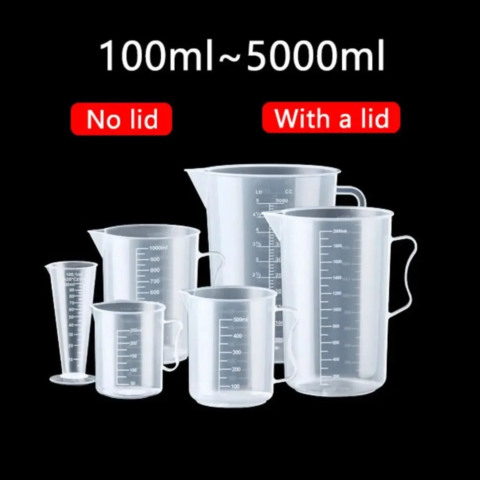 Jarra medidora Vaso medidor graduado de plástico 3 piezas, vaso mezclador transparente gran capacidad con tapa, laboratorio for cocina y repostería(2000ml)