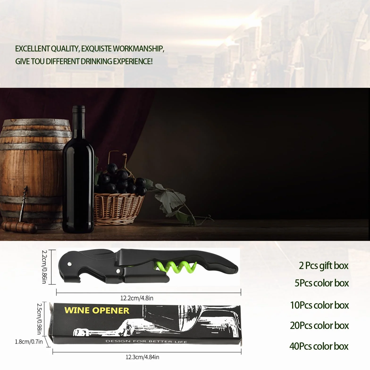 Sacacorchos Abridor de Vino Profesional 3 en 1 Negro Verde