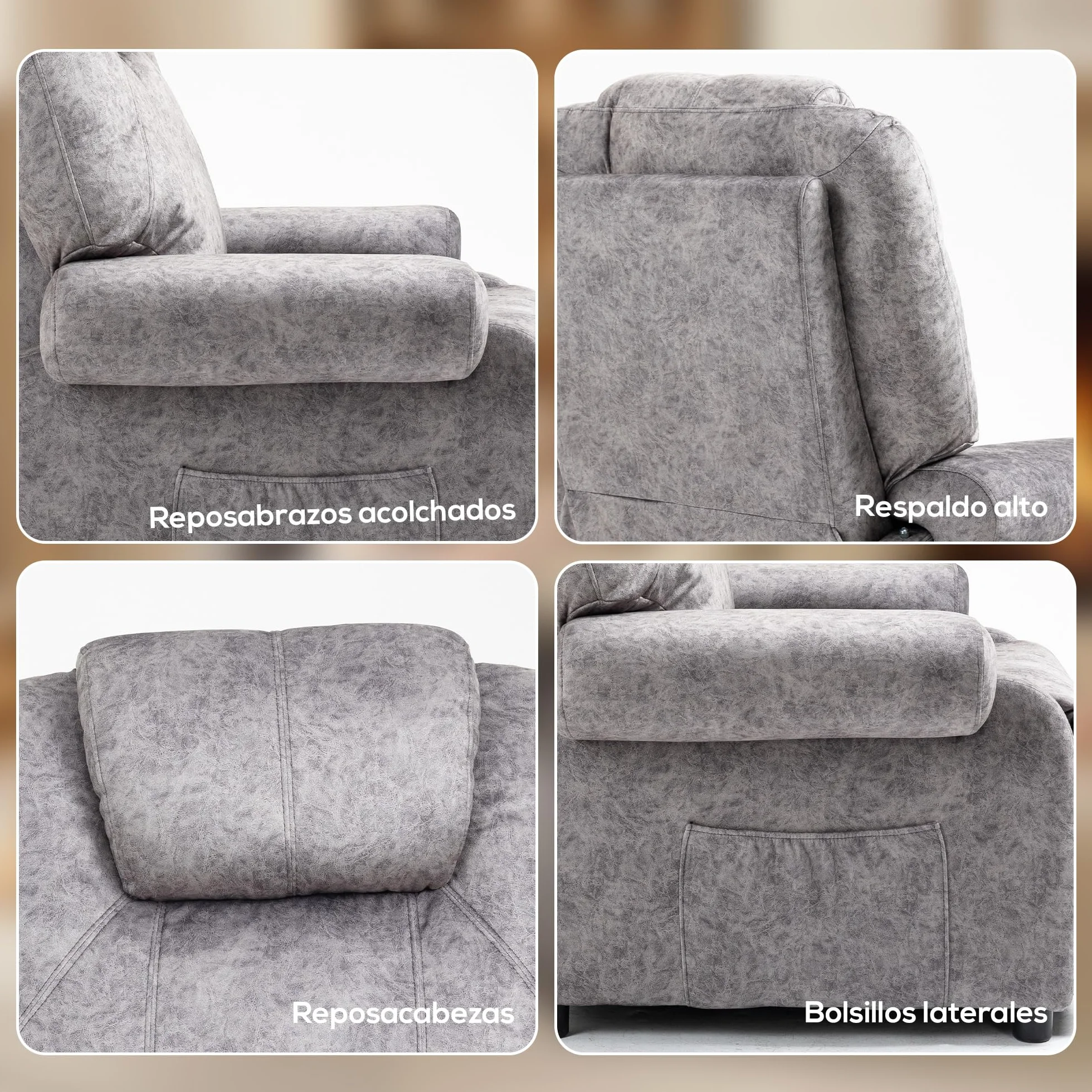 HOMCOM Sillón Relax Reclinable Manual, Sillón Relax de Terciopelo con Reposabrazos, Reposapiés, Acolchado Grueso, Butaca Reclinable hasta 135º para Salón, Dormitorio, Oficina, Gris