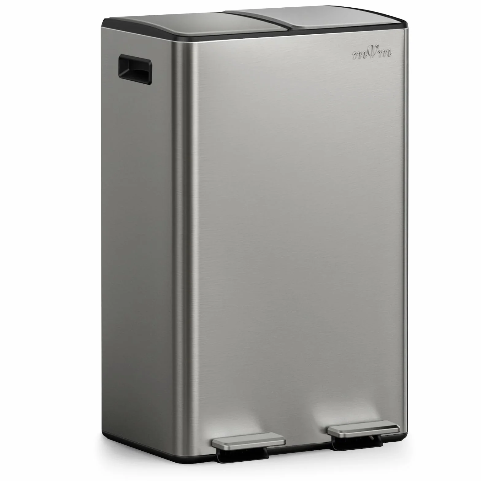 mVm Cubo de Basura Cocina, 2 Compartimentos 2 x 30L Papelera de Cocina de Acero Inoxidable con Pedales, Papelera Moderna y Robusta, Cierre Suave, para Cocina, Salón, Gris