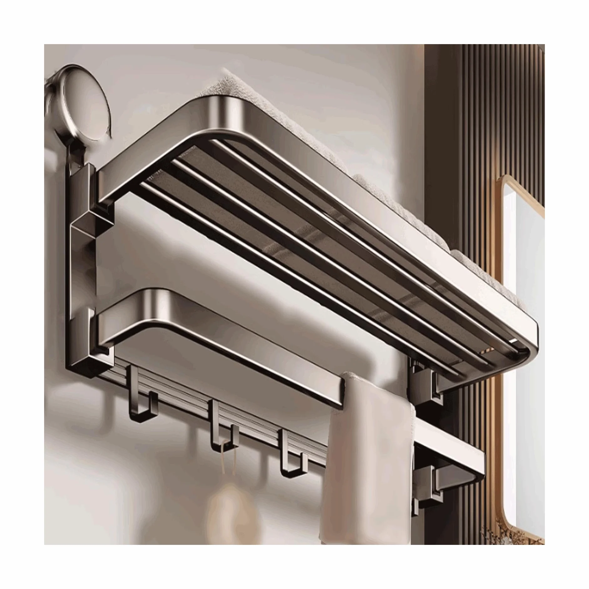 Versátil Estante de baño montado en la Pared, Estante de baño con Ventosa, Estante de baño de Aluminio, Estante de baño Plegable Multifuncional Sólido