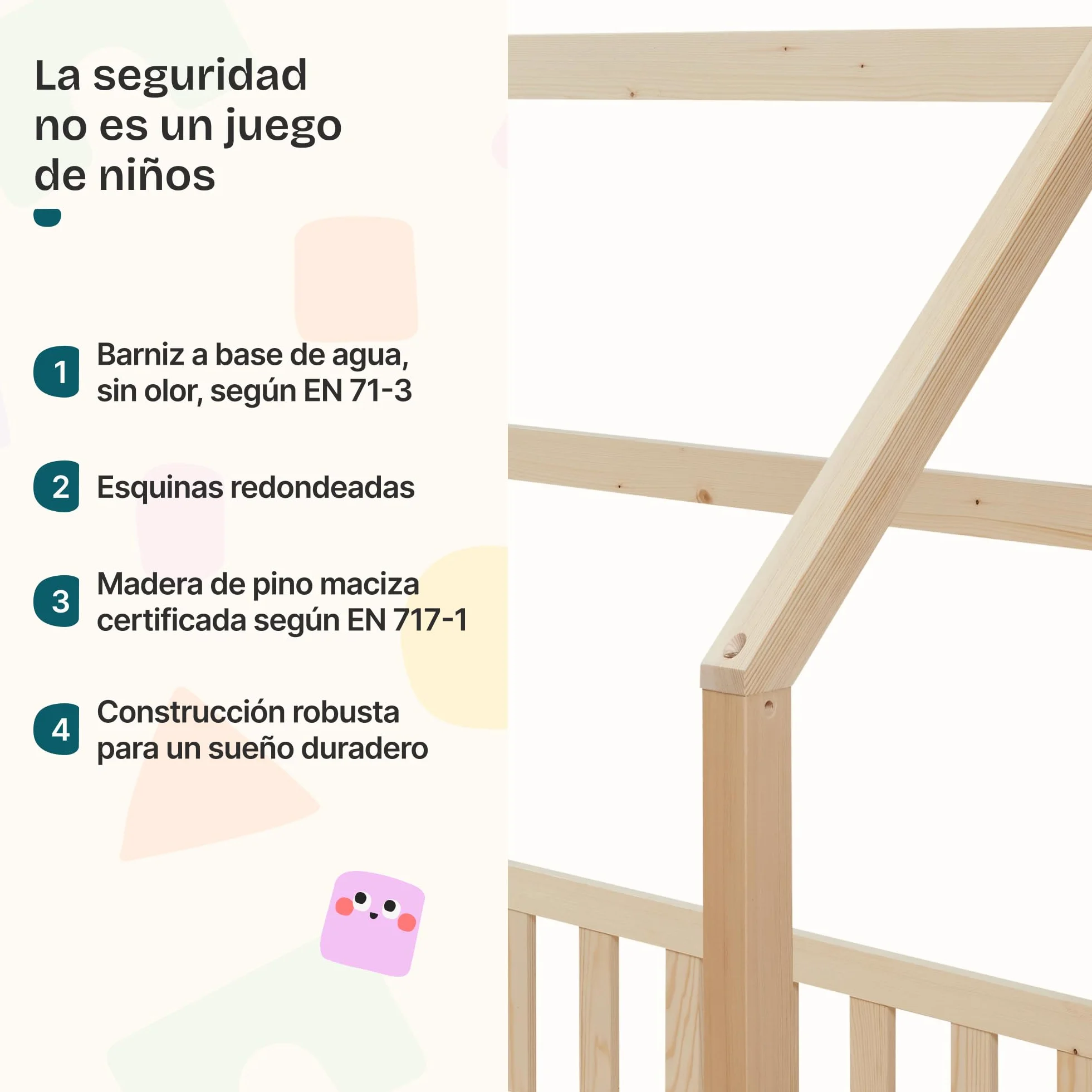 [en.casa] Cama para Niños Hesel Decorativa Cama Infantil Individual con Somier y Barandilla Estructura en Forma de Casa Estilo Montessori Madera de Pino 120 x 200 cm - Efecto Madera