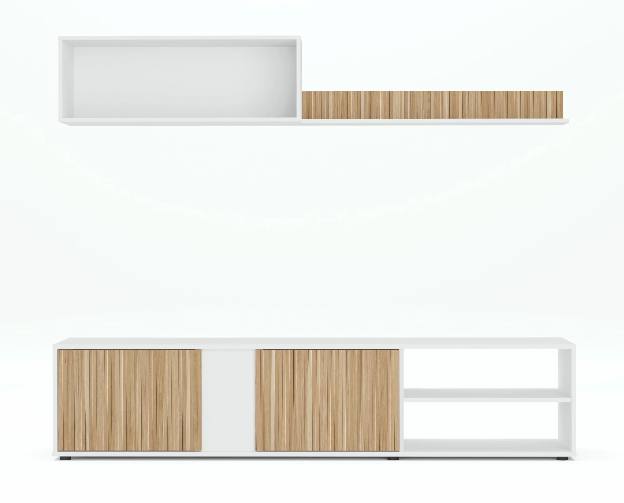 Mobelcenter, Mueble de Salón Ecco, Módulo TV, Módulo Superior y Estante, Color Blanco Artik y Natur, Medidas: Ancho: 180 cm x Fondo: 33 cm x Alto: 40 cm (1442)
