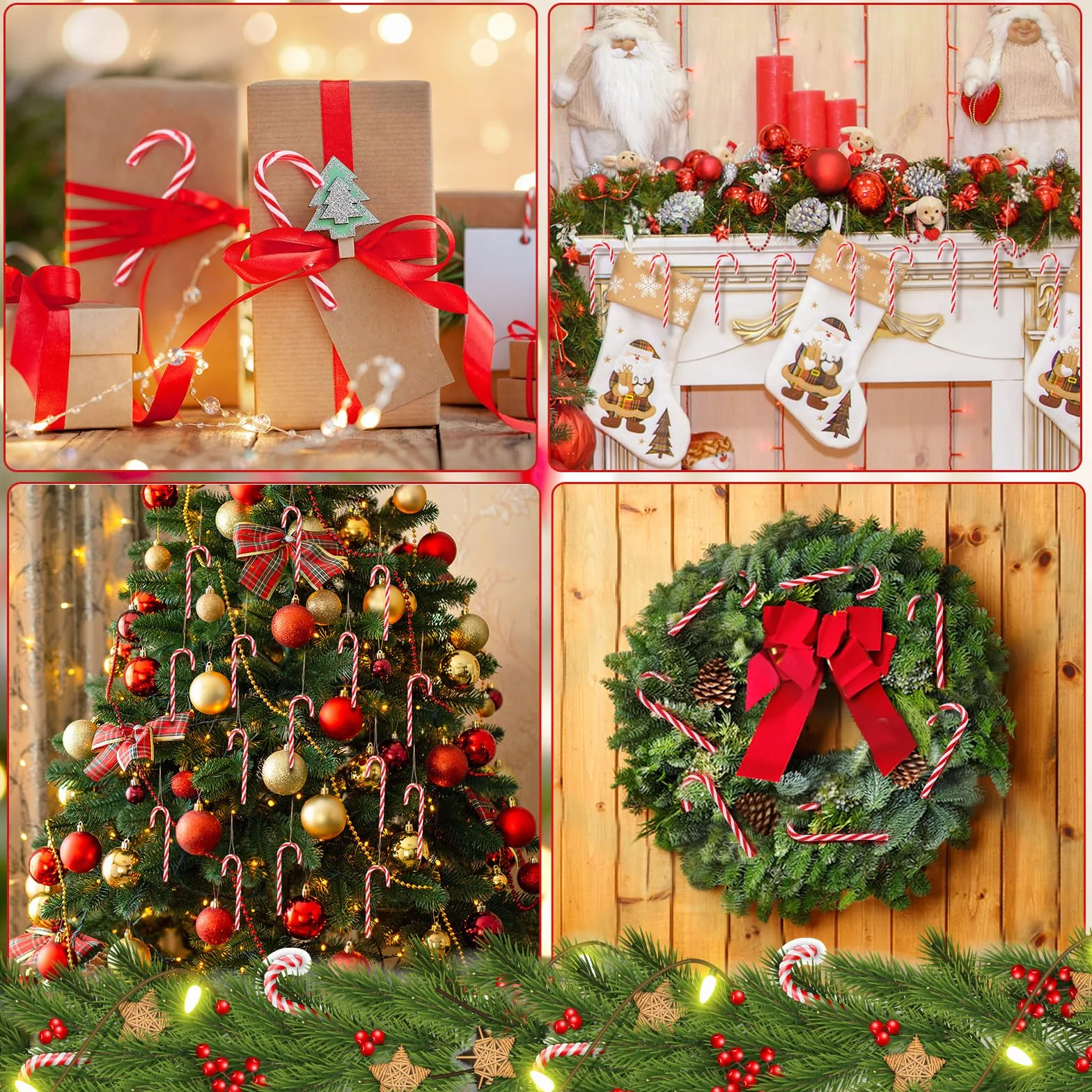 Naler 12 Bastones de Caramelo Adornos Árboles Navidad Colgante Decoración Rojo Blanco
