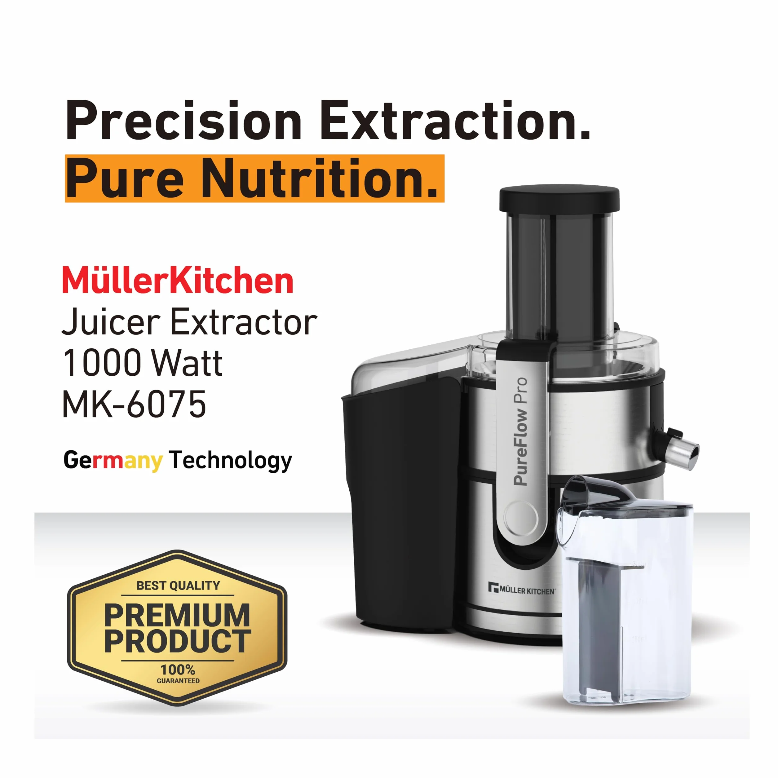 Muller Kitchen MK-6075 Licuadora INOX 2 velocidades Tubo de alimentación extra grande