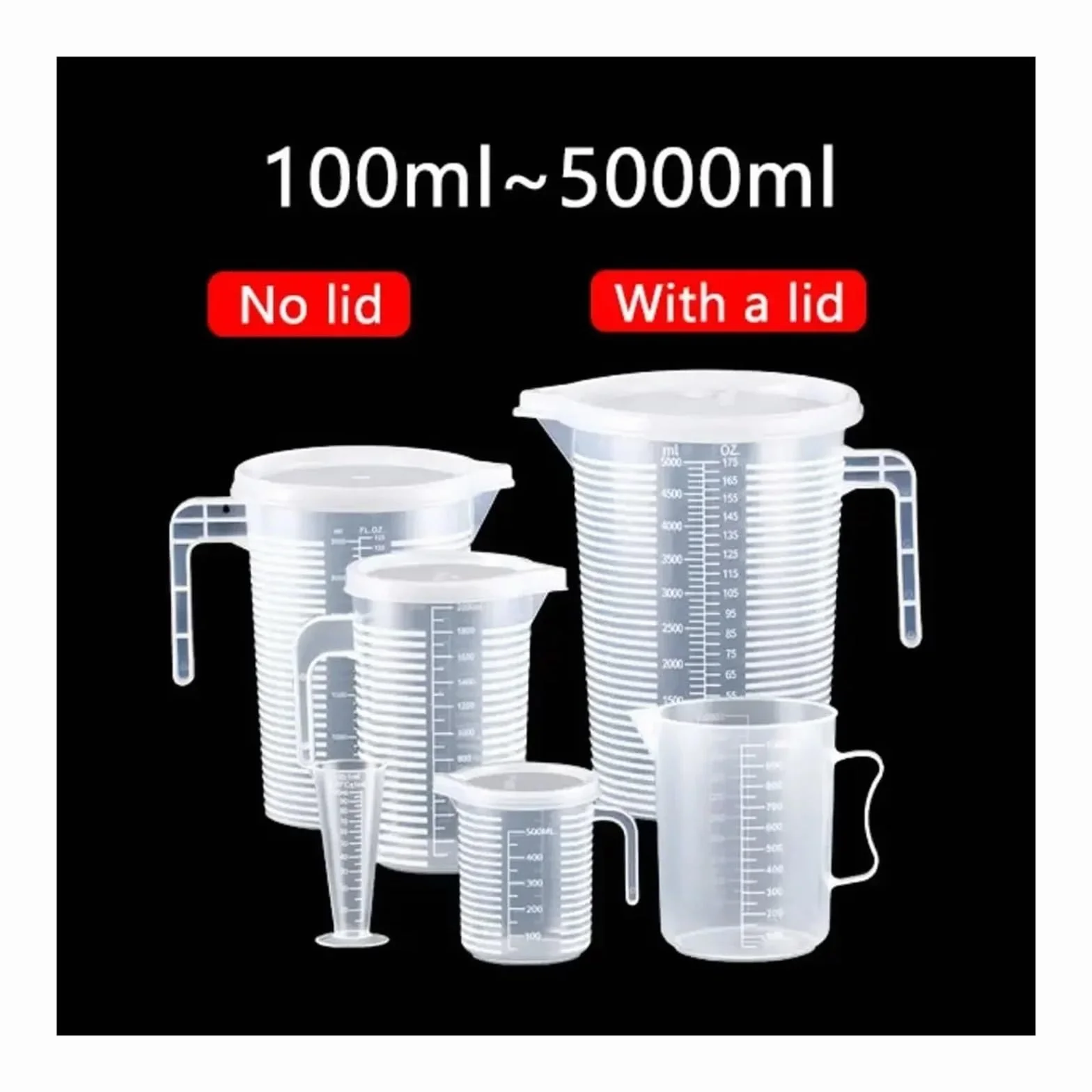 Vaso medidor graduado de plástico de gran capacidad con tapa, vaso mezclador transparente for uso en cocina y laboratorio(3500ml(with a lid))