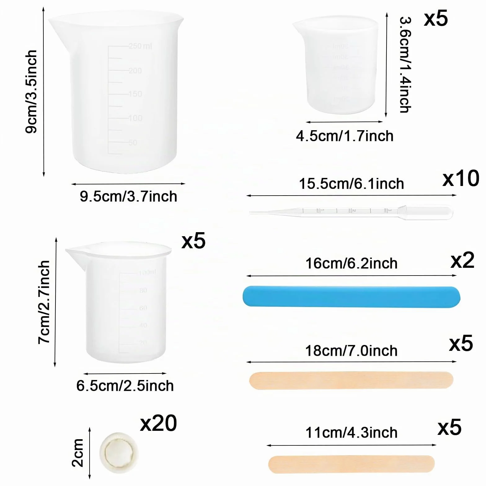 Tazas de Silicona para Resina 30ml/100ml/250ml - Taza Medidora con Escala Precisa para Bricolaje
