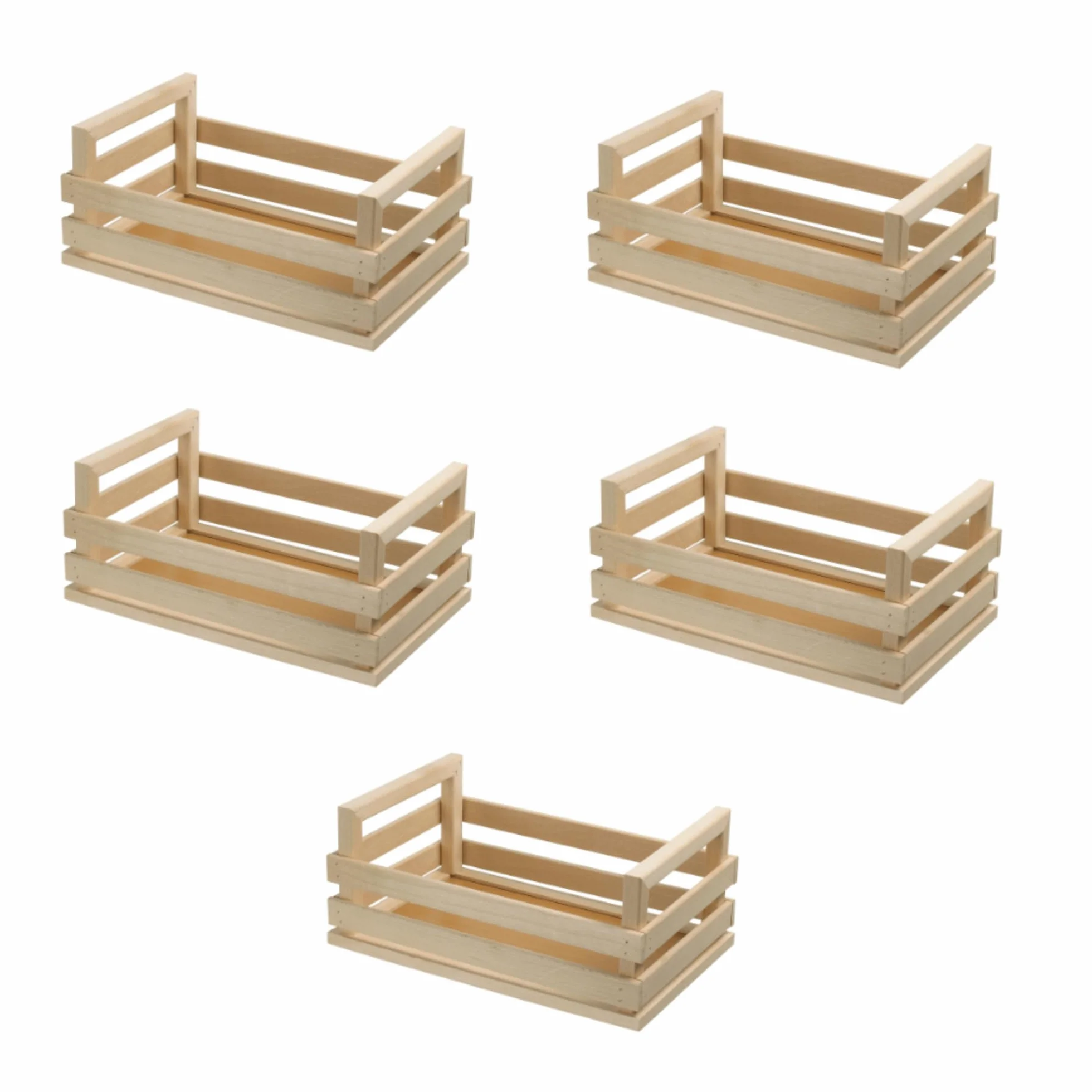 Juego de 5 cajas de madera multiusos, cestas portaobjetos, dimensiones: 27 x 19,5 x 12,5 cm, madera haya