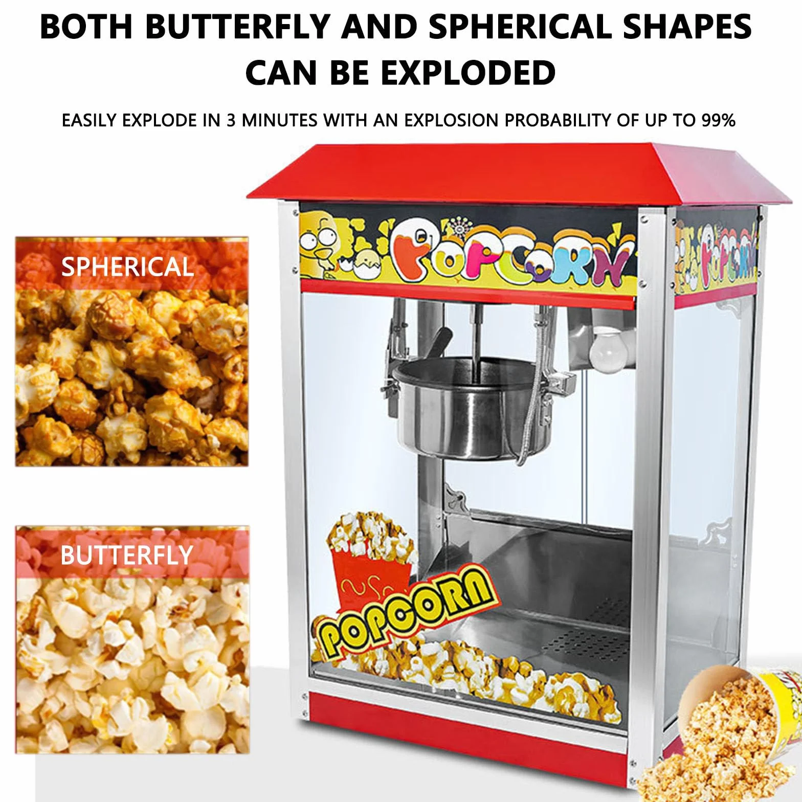 Máquina de Palomitas,Superficie de Calentamiento Extraíble | Antiadherente，profesional, comercial, de acero inoxidable, grande, retro,1400W