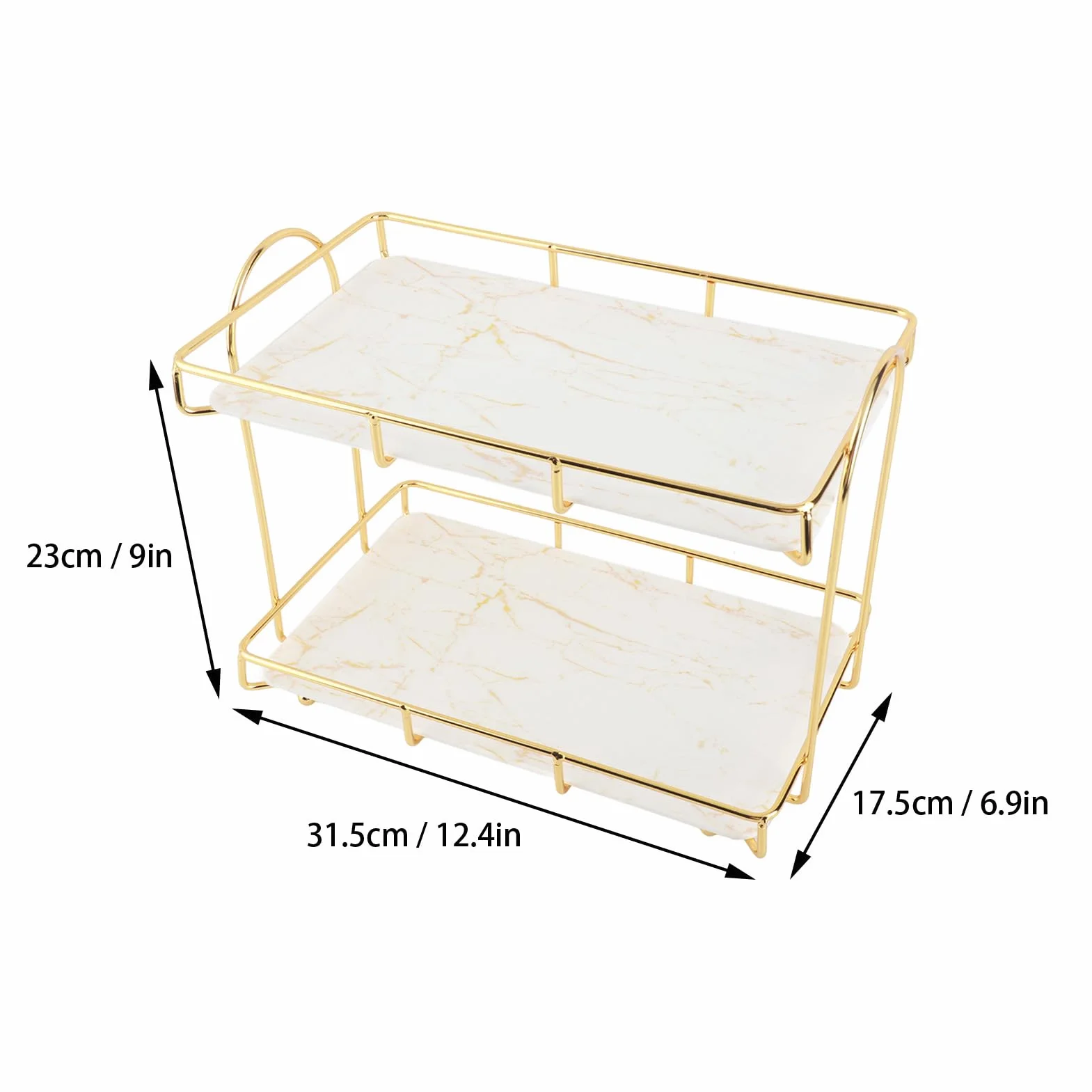 Asixxsix Organizador de baño, Bandeja de tocador Multiusos de 2 Niveles con Revestimiento Dorado para lociones, Maquillaje, cosméticos, perfumes, detergente y Especias, Dorado (L)