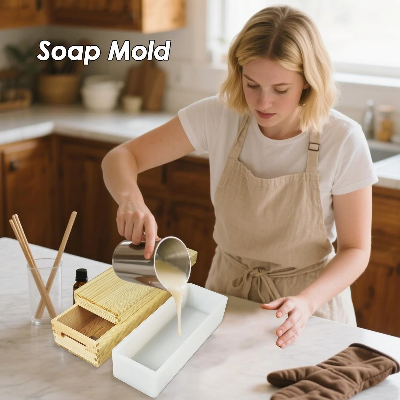 Moldes De Jabón 1300 Ml Antiadherentes Y Fácil Desmoldeo En Manualidades | Molde Rectangular Flexible De Silicona Con De Madera Para Jabón Para Chocolate, Pasteles Y Pudín Hechos A Mano