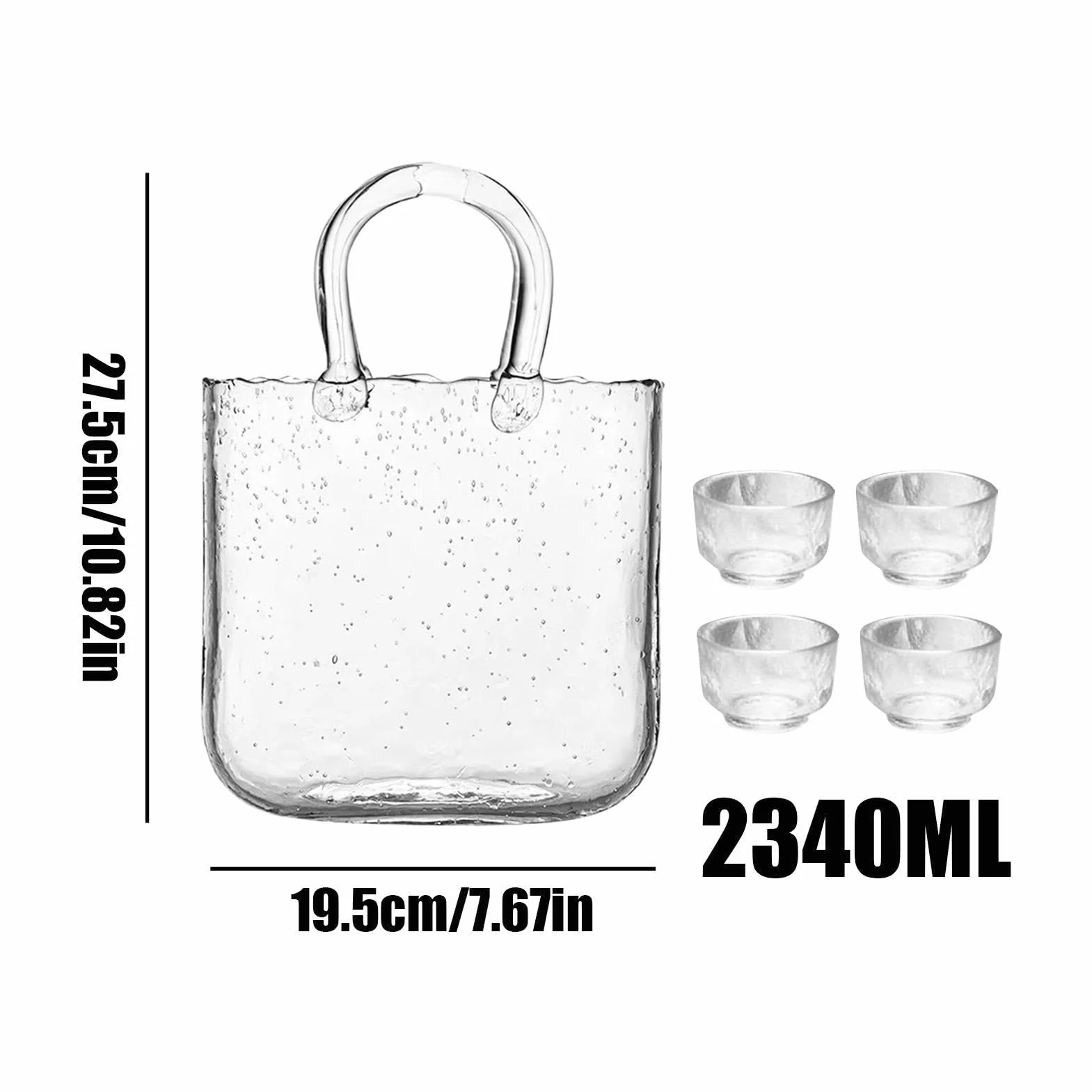 Vasos de Vidrio Set de 2340 ml en Forma de Bolso con 4 Vasos Pequeños | Incluye 4 Vasos Pequeños para , Bodas, Brunch, Té de la Tarde, Reuniones, Cumpleaños, Hogar y Cocina