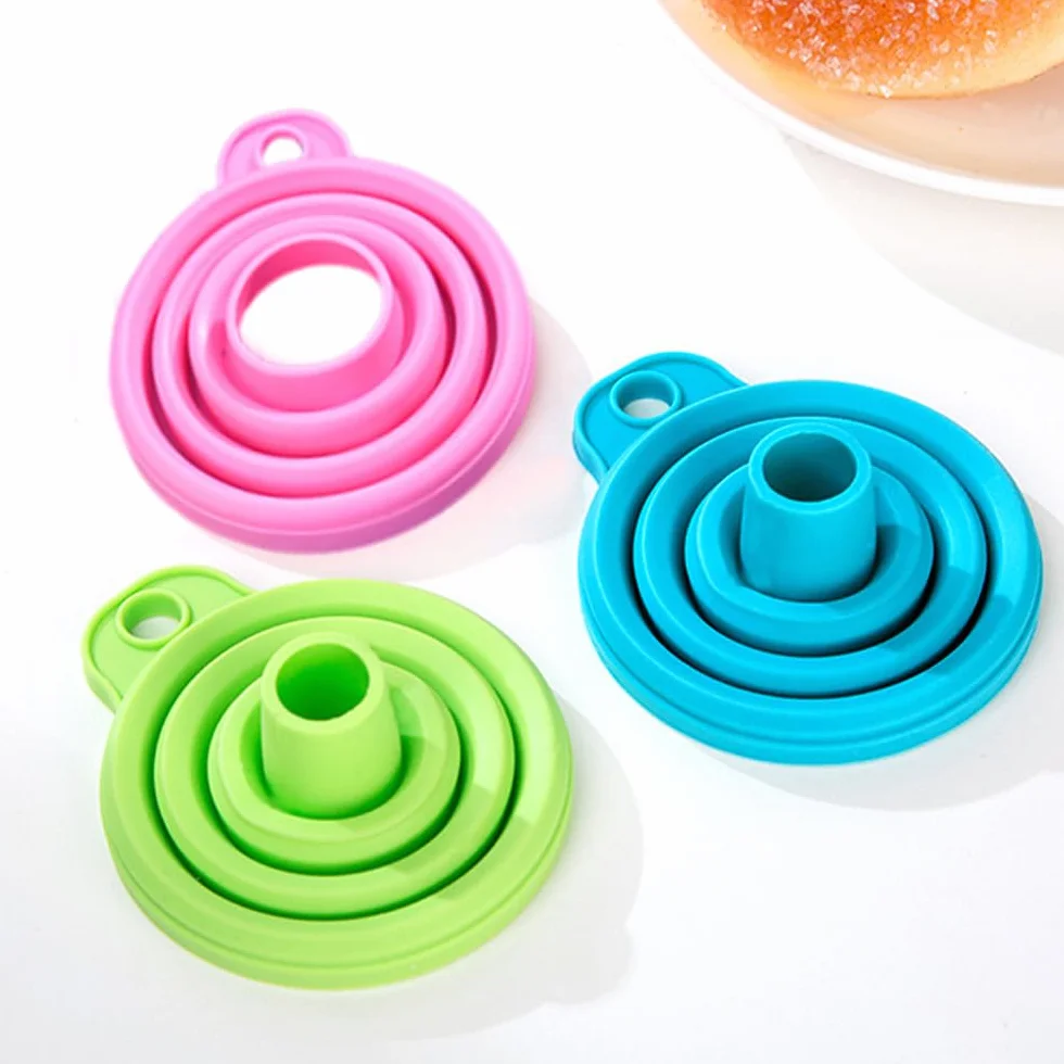 Juego de 3 Embudos Plegables de Silicona para Cocina - Pequeño/Mediano/Grande