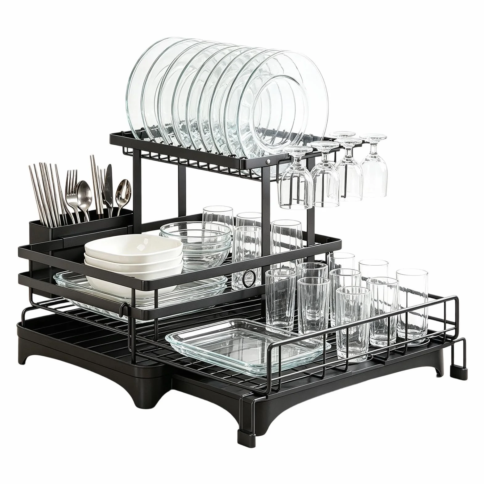 Escurridor Platos Para Encimera Cocina Organizador Extensible De Acero Al | Escurridor De Platos Metálico Con Desagüe Para Platos Tazas Cubiertos Esponjas Hogar Apartamento R