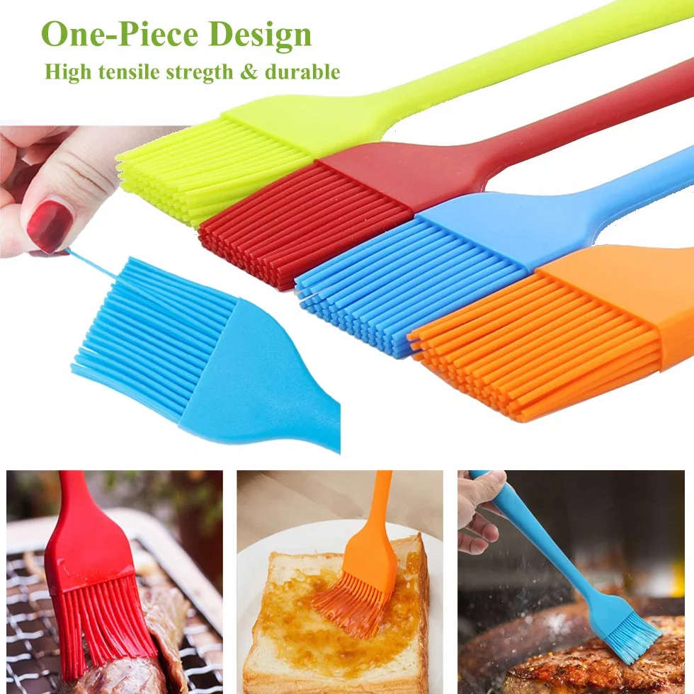 Cepillo de silicona para repostería, cepillo para barbacoa, salsa, marinada, carne, acristalamiento, aceite, resistente al calor, cocina, pastas, pasteles, apto para lavavajillas, 4 unidades