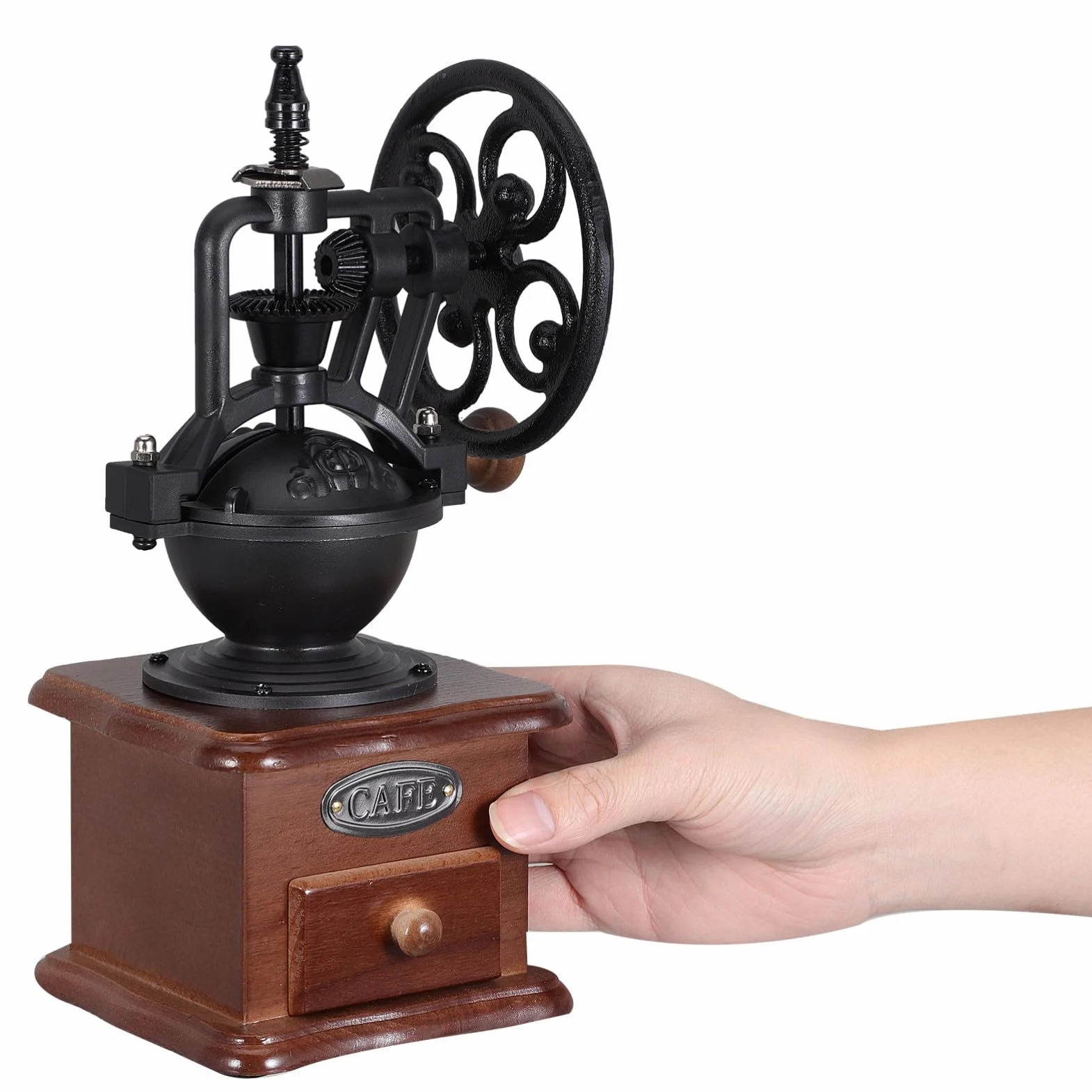 SHINEOFI Molinillo de Café Manual Vintage Manivela de Madera, Mecanismo Cerámico Lavable, Tamaño Compacto para Granos de Café en Grano, Adecuado para Uso Doméstico y Portable