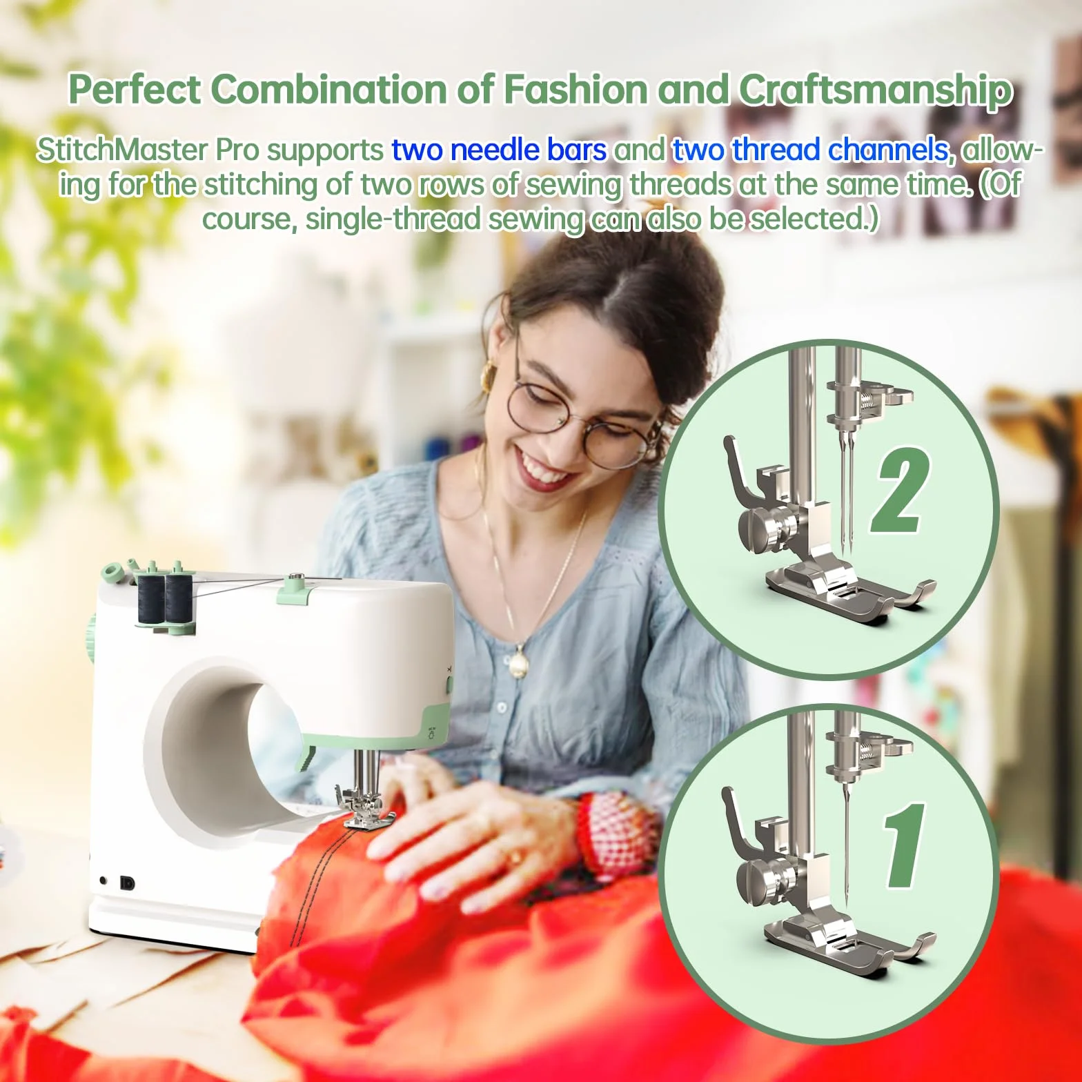 StitchMaster Pro:Ballet en agujas gemelas. Máquina de coser, máquina de coser para principiantes, doble aguja y doble hilo, 16 tipos de puntadas. Máquina de coser para el hogar, máquina de coser para