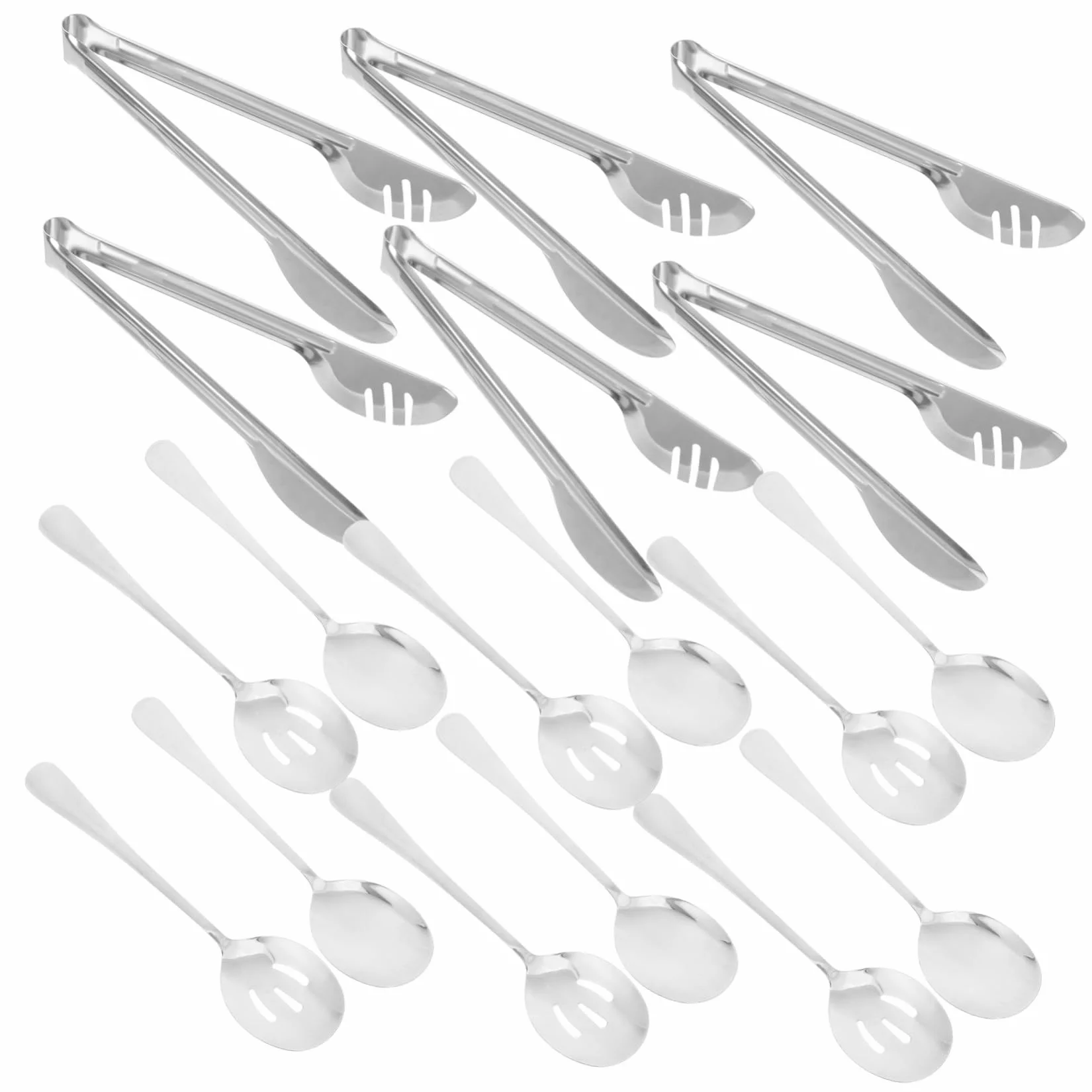 18 piezas Utensilios de Acero Inoxidable para Servir con Pinzas de Ensalada Cucharas Ranuradas y Cucharas para Buffet Resistentes y Fáciles de Limpiar para Bodas Restaurantes y