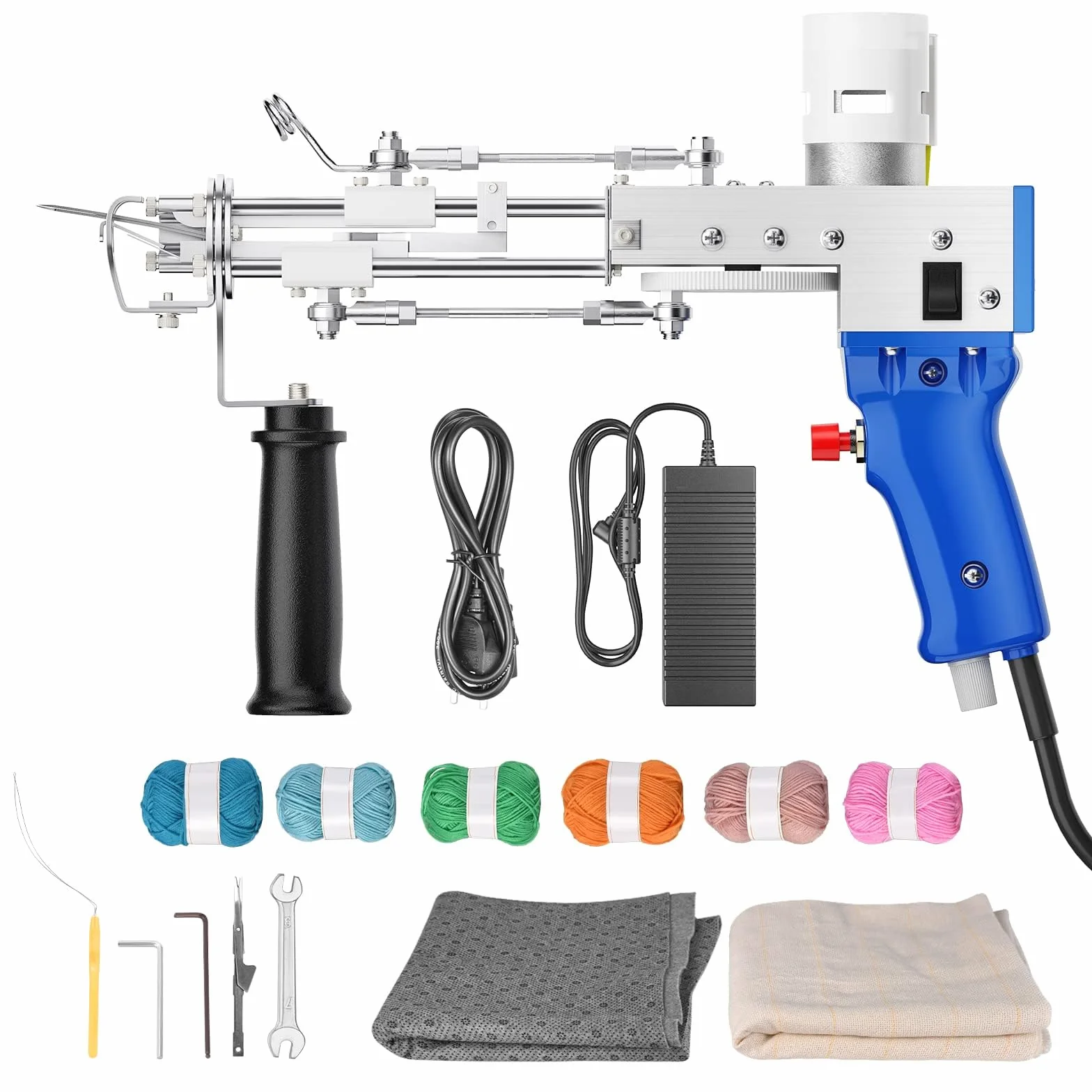 Pistola para tufting, Kit de iniciación 2 en 1 para tufting de pelo cortado y pelo en bucle Kit de fabricación de alfombras para principiantes Incluye kit de herramientas para tufting de hilo de tela