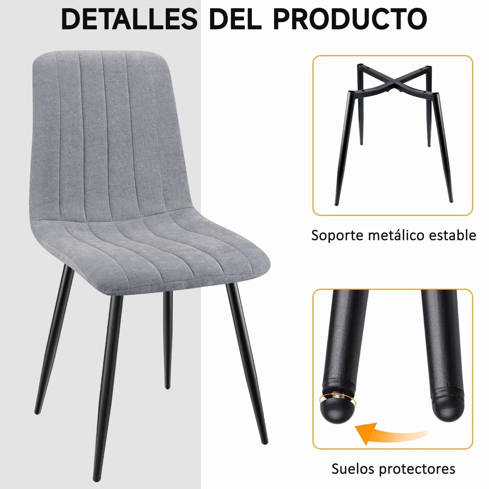 Juego De 6 Sillas De Comedor, Sillas Cocina con Tela De Lino Y Patas De Metal Negro,Silla De Dormitorio,Silla Acolchada,Silla De SalóN,Sillas Comedor Modernas-Gray