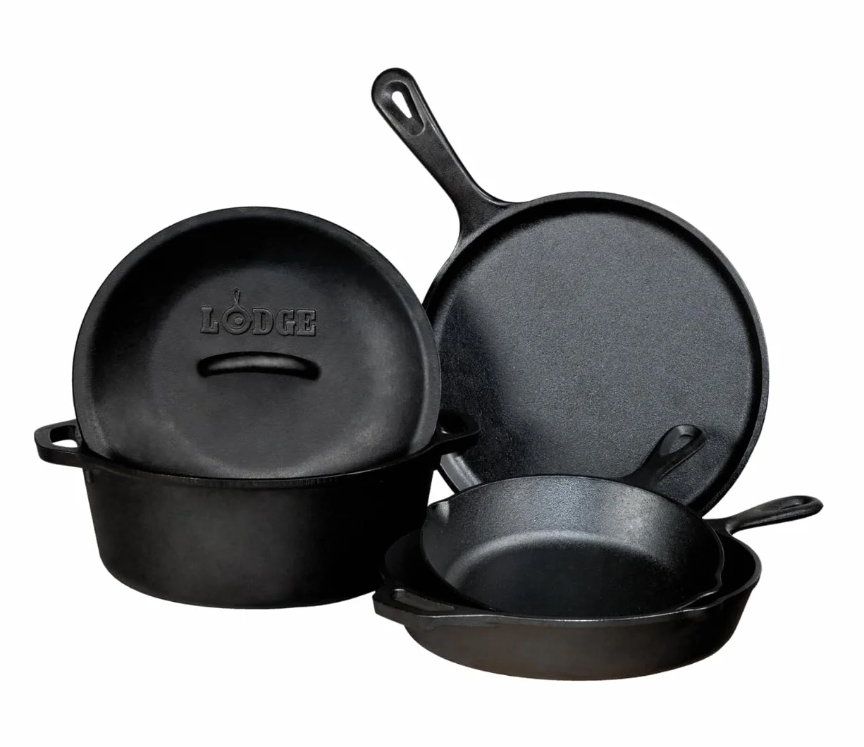 LODGE Juego de 5 piezas de hierro fundido pre-sazonado, color negro
