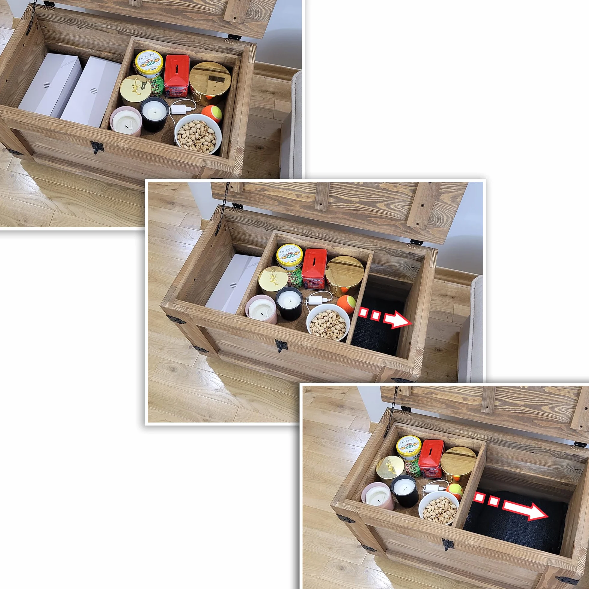 weeco Baúl de madera con estante móvil y ruedas, caja de madera con cajón deslizante, cofre del tesoro de madera, caja de almacenamiento con tapa plegable, 80 x 47 x 45 cm, 24 kg, color wengué