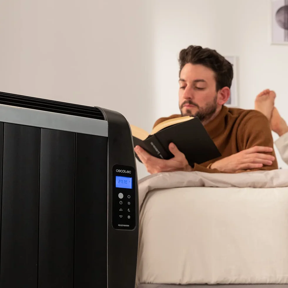 Cecotec Radiador Eléctrico Bajo Consumo ReadyWarm 2000 Thermal Black. 10 Elementos, 1500 W, De Pared o de Pie, Temporizador, Mando a Distancia, Pantalla LCD, 20 m2