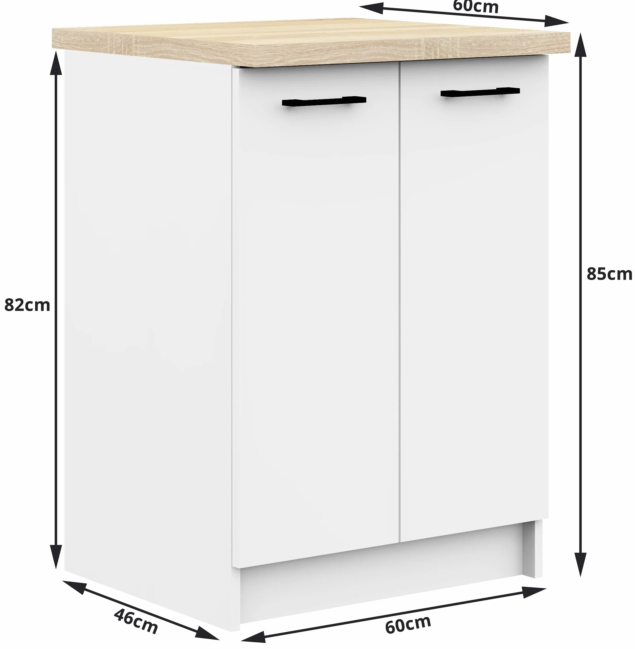AKORD | Mueble de Cocina con encimera - Oliwia S60 | Mueble Base con 2 Puertas y 2 estantes | Mueble de Entrada | Aparador | Isla | Armario | 46 x 60 x 85 cm | Blanco