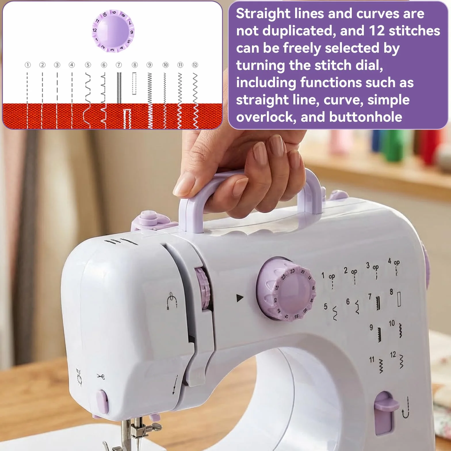 Máquina de coser eléctrica púrpura con mesa de extensión, juego de 11 prensatelas y kit de costura de 97 piezas, pedal de 2 velocidades, ideal para principiantes, adultos, niños, uso doméstico