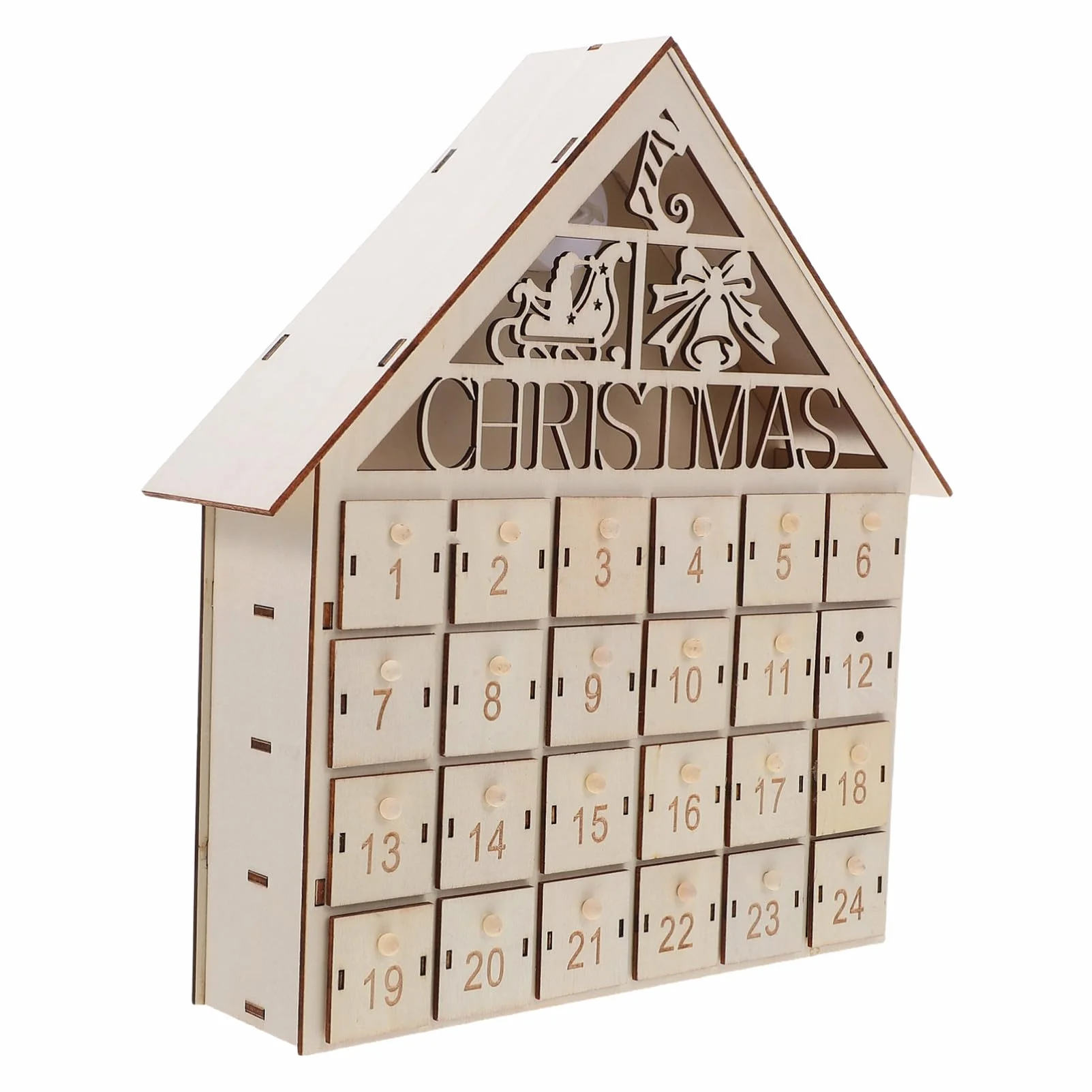 Calendario de Adviento de Madera con LED Casa de Regresiva de Días Cajones DIY para Golosinas Navideñas Decoración Reutilizable para Familia Navidad