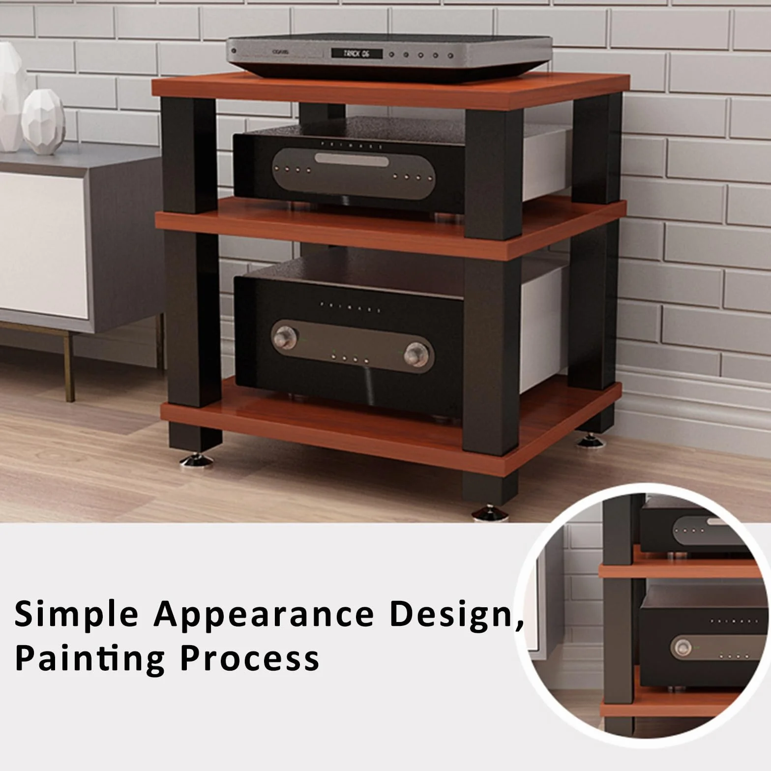 Soporte de rack doble resistente, estéreo móvil, reproducción de discos, centro de medios AV, consola de entretenimiento (negro profundo, 60 x 48 x 58 cm)