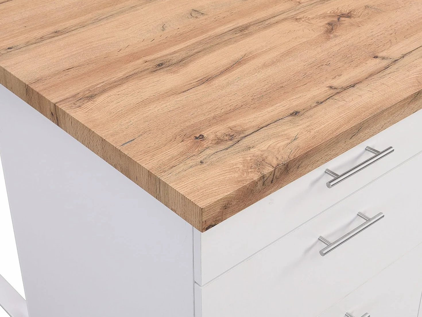 Vente-unique - Isla Central de Cocina con 6 cajones de MDF y Metal - Blanco y Natural Claro - ALEGRITA