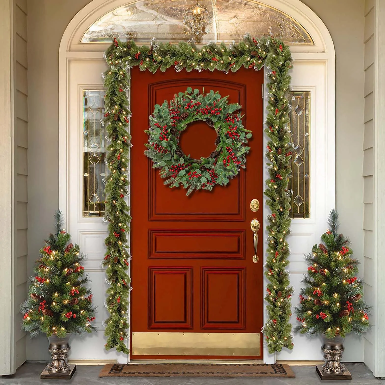 Betylifoy Corona de Navidad Grande de 60 cm, Guirnalda Navideña para Puerta Delantera Corona Navideña con Bayas Conos de Pino para Decoraciones Navideñas para Chimenea en el Hogar