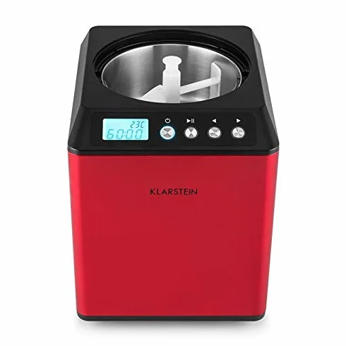 Klarstein Vanilla Sky - Heladera, Modo refrigerador, Display LED, Conservación del frío 1 hora, Acero inoxidable cepillado, Pies antideslizantes, Compresor 180 W, Recipiente de 2 Litros, Rojo