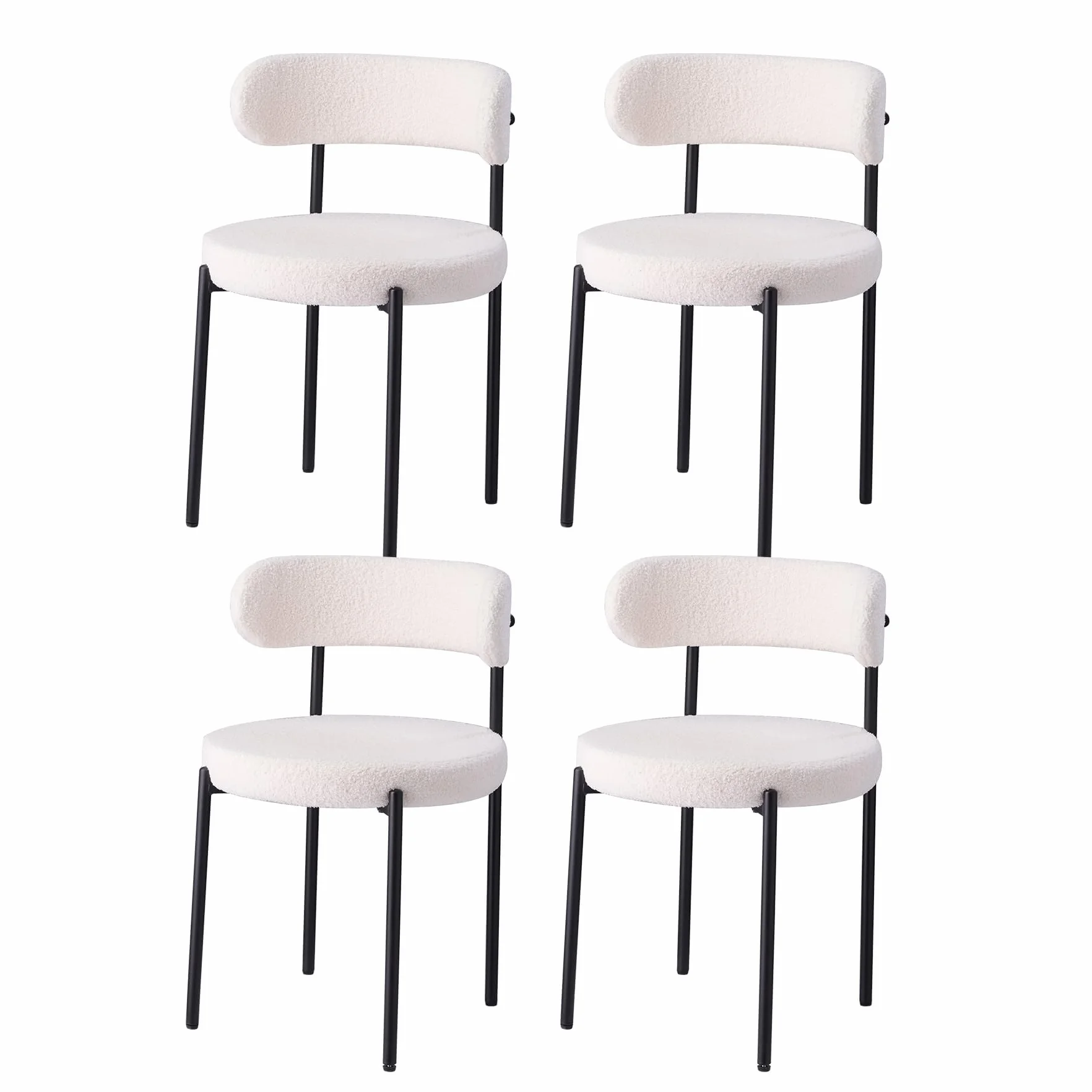 GrandCA HOME Juego de 4 Sillas de Comedor, Tapizadas en Terciopelo, Ideales para Salas de Estar, Comedores y Dormitorios, Blanco