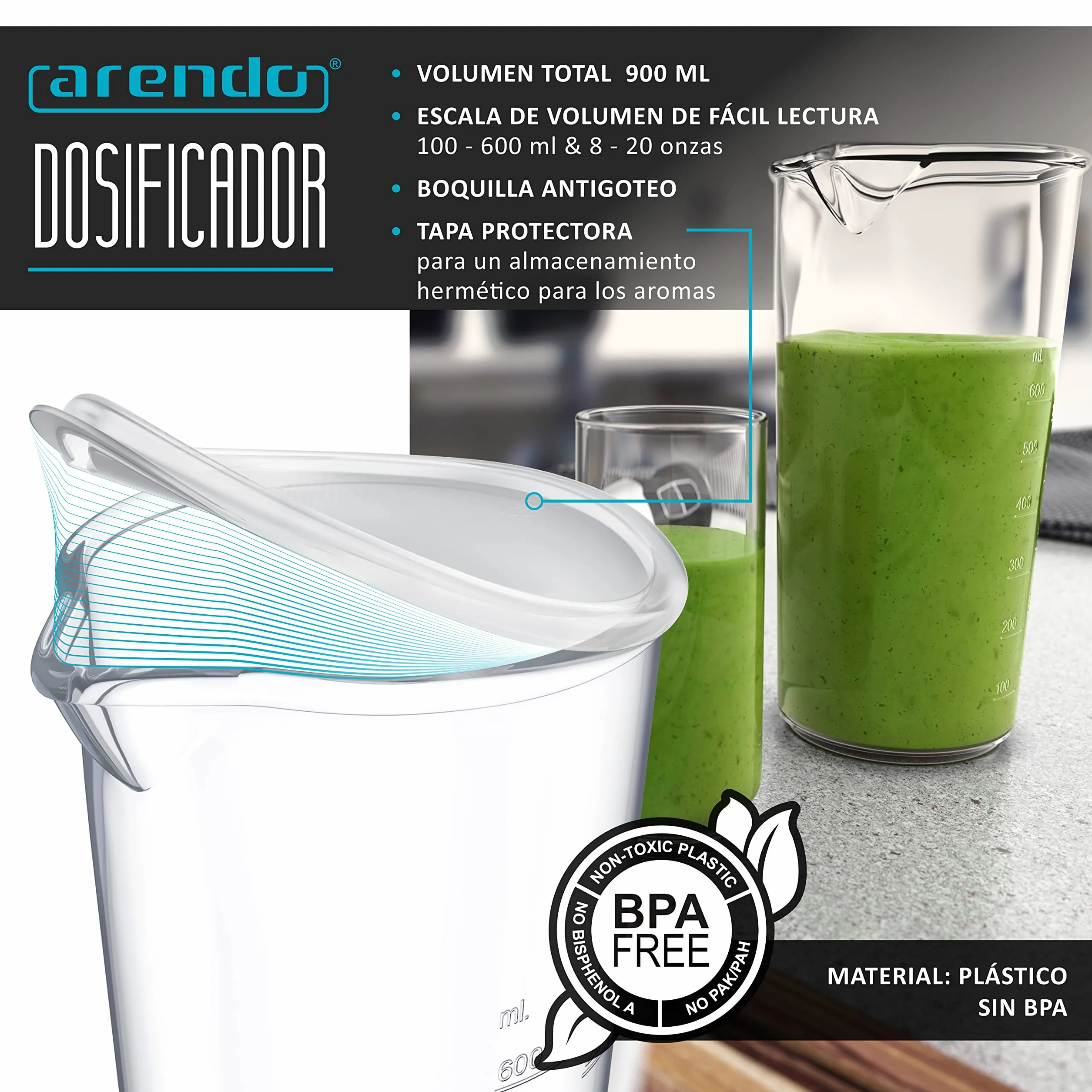 Jarra dosificadora de plástico graduada 600 ml 20 onzas - Vaso medidor transparente para batidoras eléctricas