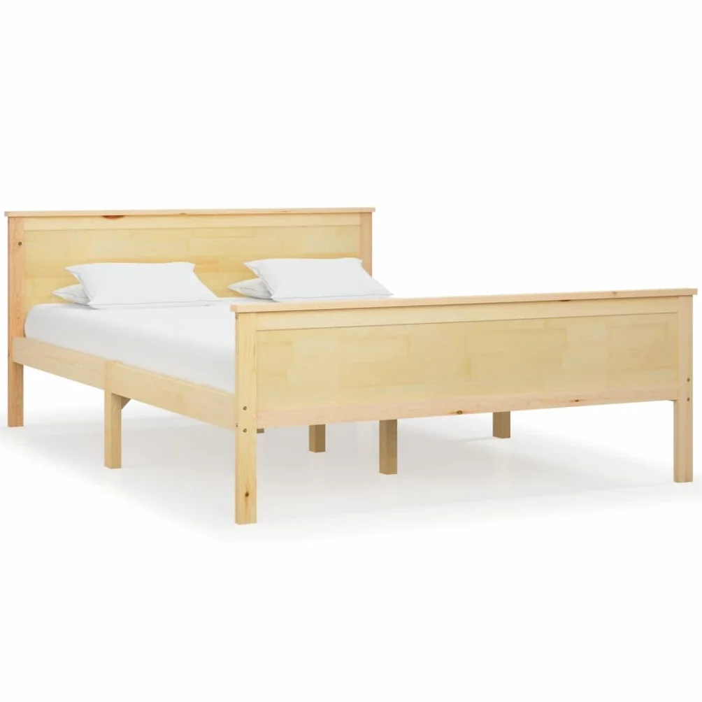 Marco de cama de madera maciza para dormitorio, 120 x 200 cm, madera de pino natural, plataforma estable con cabecero para adultos, jóvenes, muebles robustos sin colchón