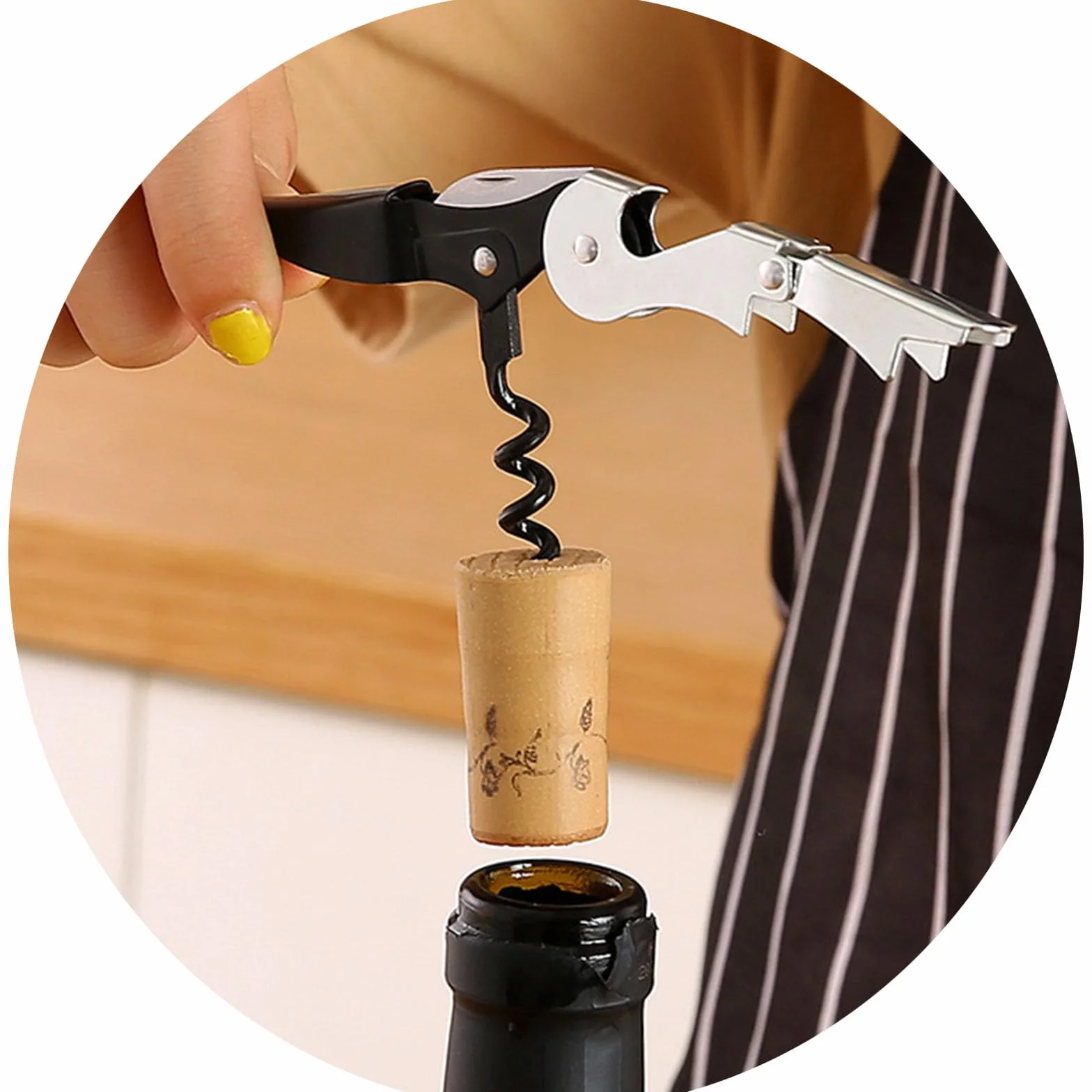 Abridor de Botellas de Acero Inoxidable, Llave de Vino, Sacacorchos de Camarero (10, Negro)