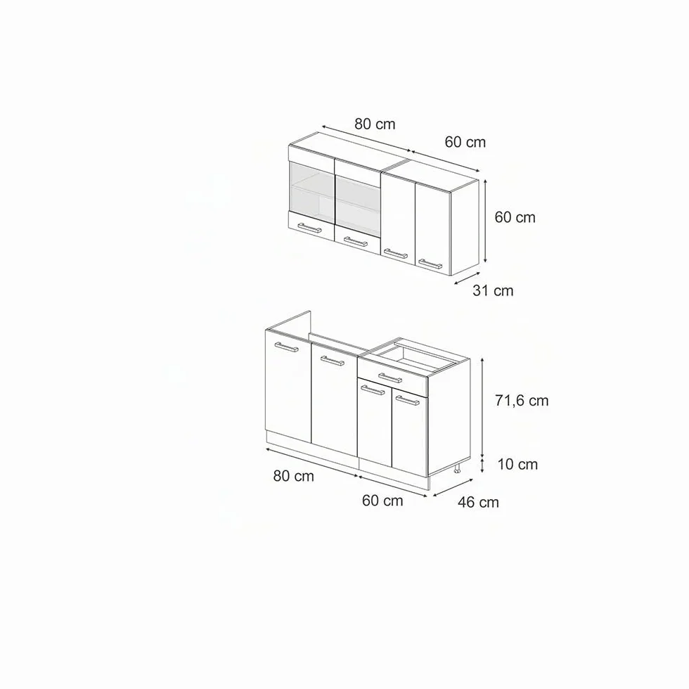 Vicco Сocina versátil R-Line, Roble Dorado, 140 cm sin encimera, Apto para ampliación Flexible con módulos adicionales