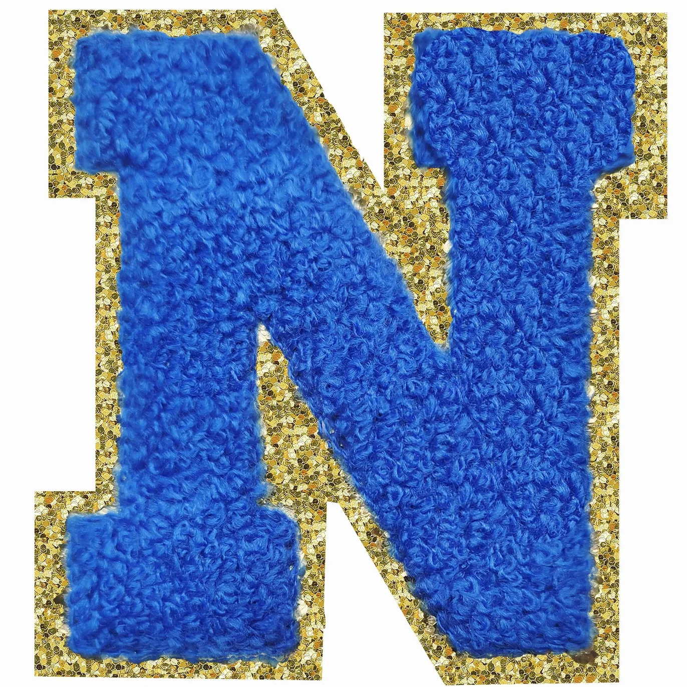Parches de letras universitarias de chenilla, 3 piezas SPRT para planchar en azul oscuro, parche de tela del alfabeto para decoración de disfraces de equipo, 3.1 pulgadas de altura N (3 piezas)