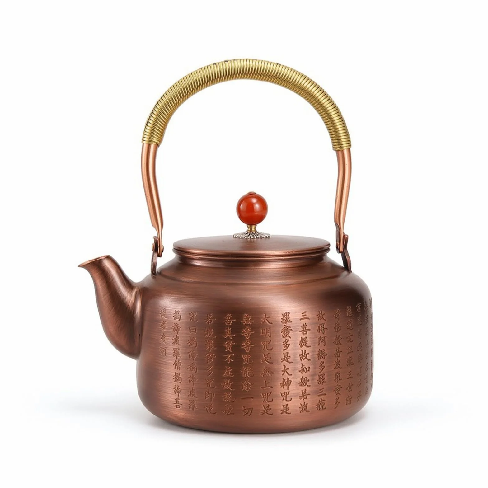 Qianly Tetera Cobre Grabada Tetera con Asa Arqueada Vintage Hervidor para Coleccionis, Aficionados Al Té, Oficina