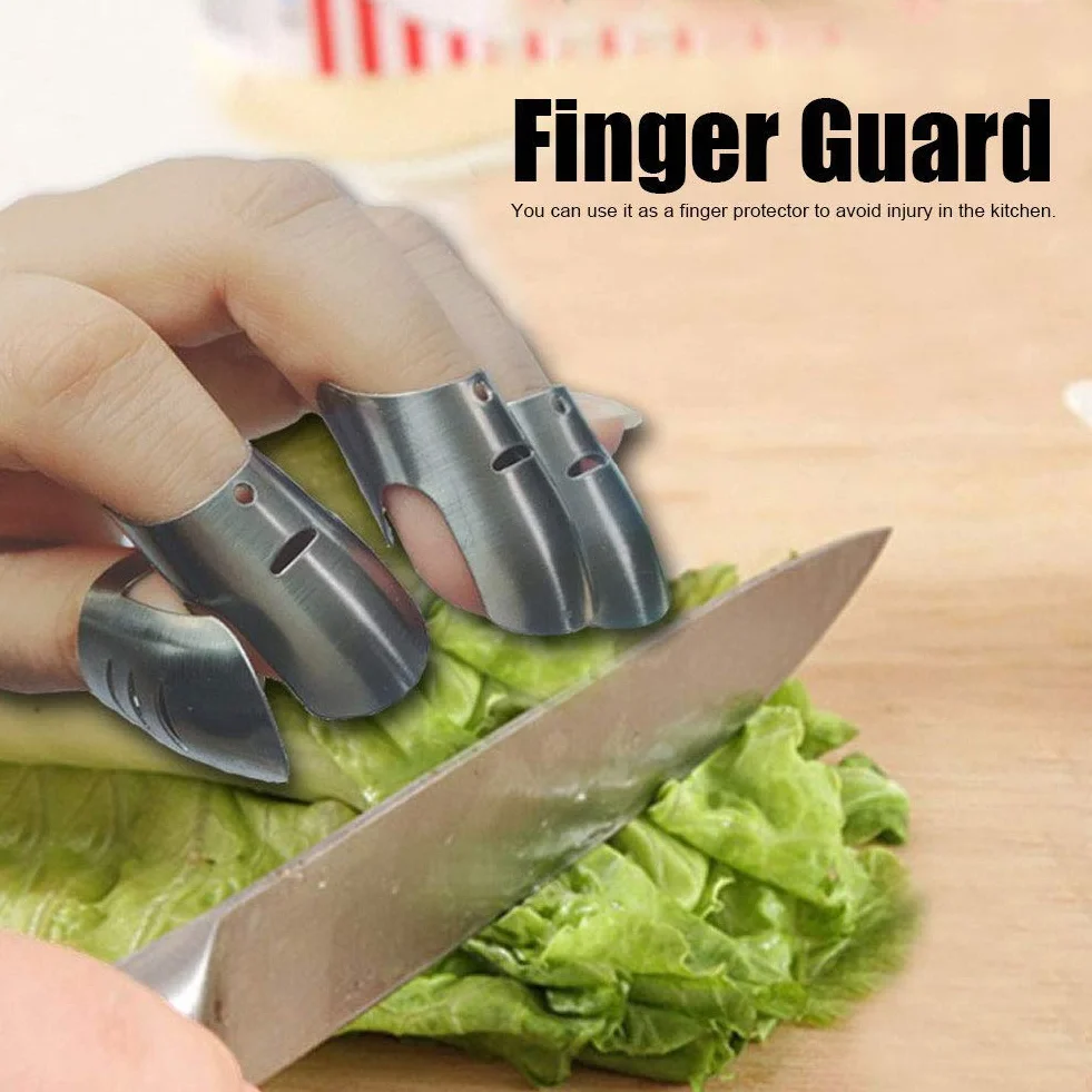 HERCHR 4Pcs Protección Anti-Corte para Manos, Protector de Dedos para Cortar Verduras, Herramienta de Cocina Acero Inoxidable